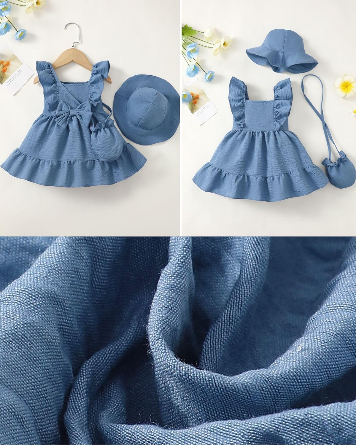 Renotemy Newborn Infant Baby Girl Dresses Summer Outfits Boho Casual Sundress Gifts Toddler Clothes for Girl with Hat and Bag - Image 5