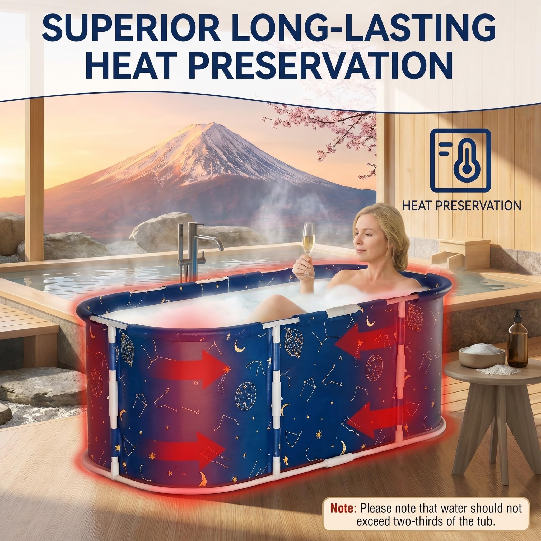 SOONHUA Vasca da bagno pieghevole portatile per adulti e vasca idromassaggio autoportante con cuscini per interni ed esterni Hot SPA Ice Bath, 120 x 60 x 50 cm