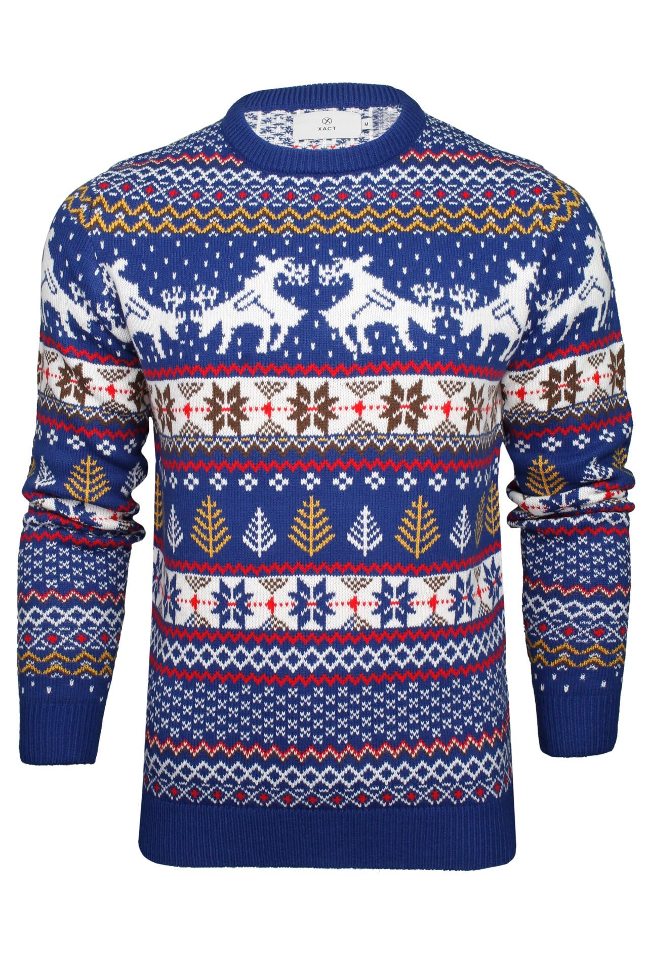 Xact Men's Randy Reindeers - Sapphire Fair Isle Christmas Jumper Randy Reindeer (Randy Reindeers - Sapphire) L
