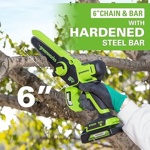 Miniatura 3 de Greenworks Sierra de podamini motosierra TruBrushless de 24 V y 6 pulgadas y batería de iones de litio de 24 V 4.0 Ah (batería original)