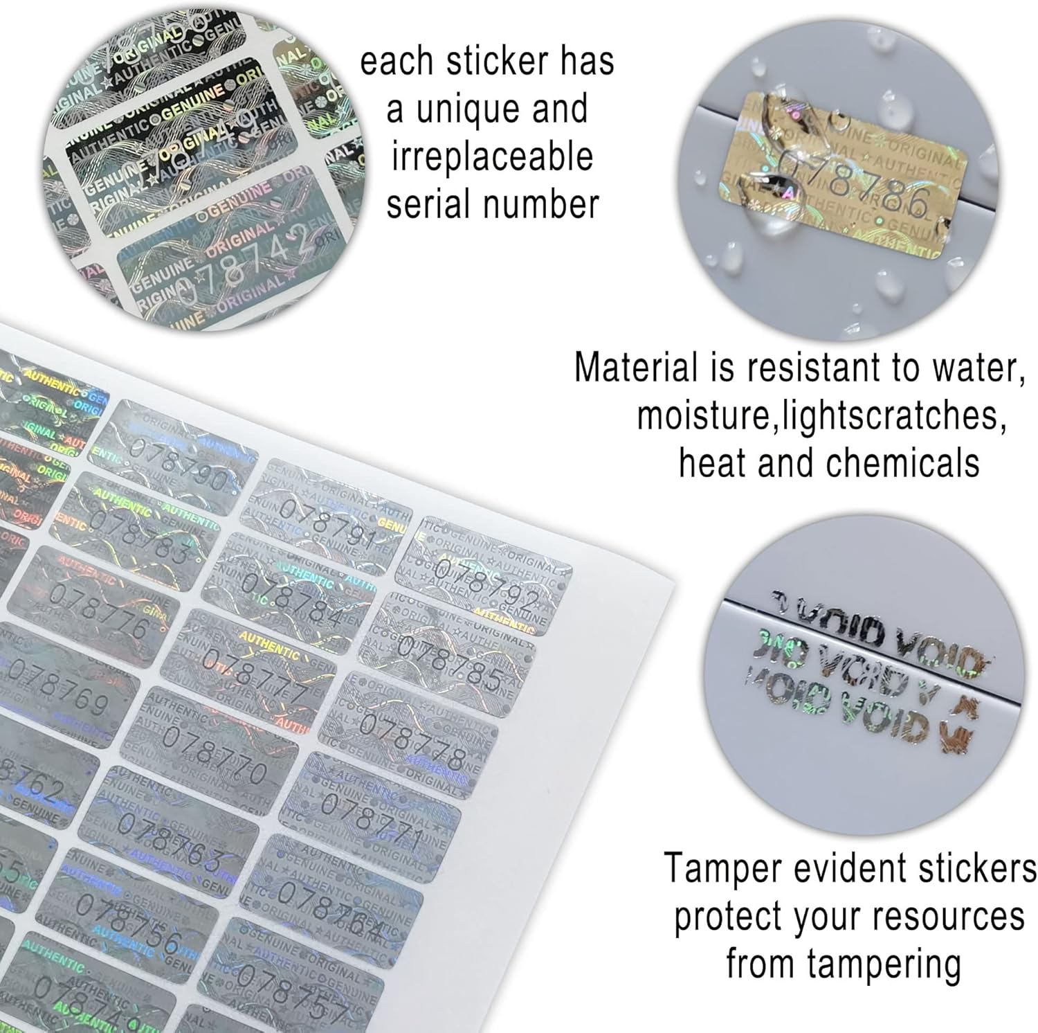 580 Pcs 0.787x0.39 inch High Security Tamper Evident Seal Warranty Void Original Genuine Authentic Hologram Labels/Stickers w/Unique Sequential Serial Numbering Tamper Proof Stickers(Silver) - Image 3