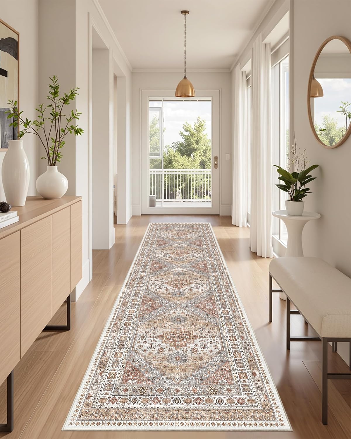 Runner Rug 2x8 Runners for Hallways Non Slip Washable, Vintage Hallway Runner Rugs for Living Room, Low Pile Soft Hallway Rug for Kitchen Bedroom Laundry Room Rug(Orange,2'x8')