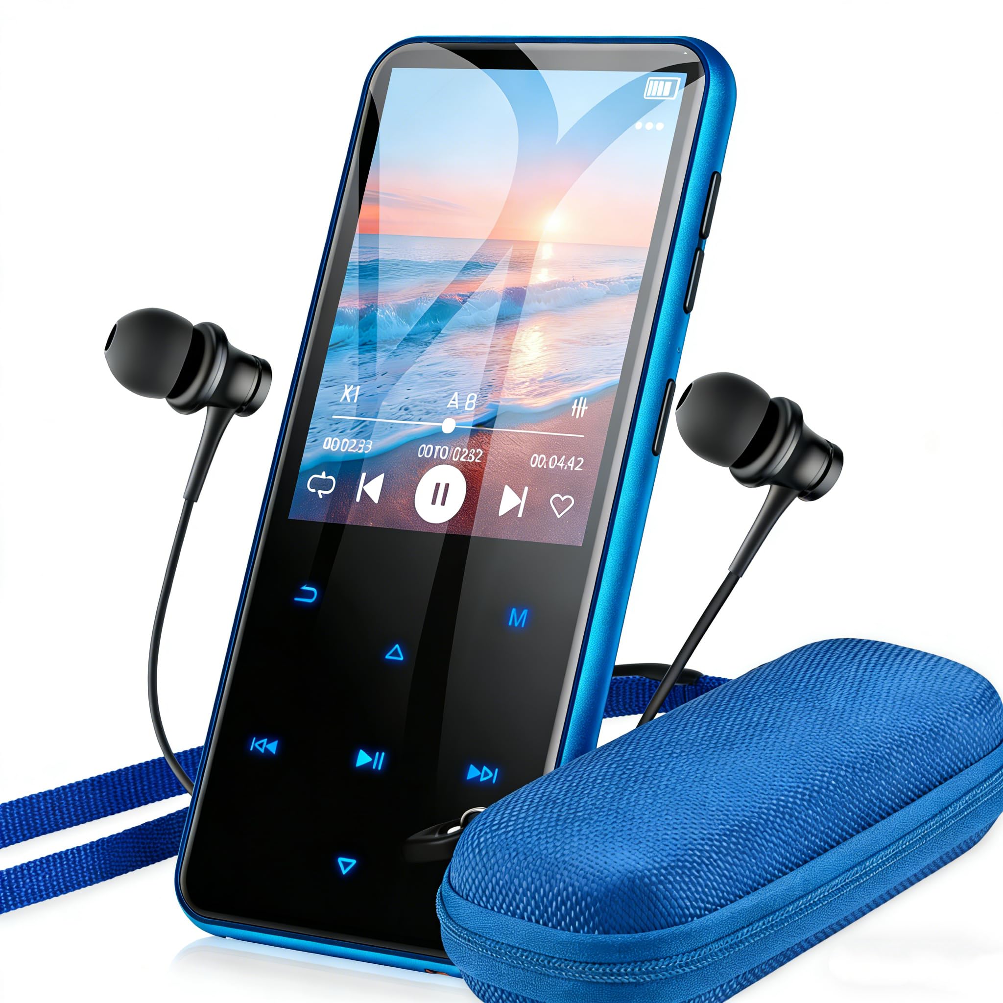 AGPTEK 2.4" Grand Écran MP3 Bluetooth avec Haut-Parleur, avec Etui Rigide en Matériel EVA