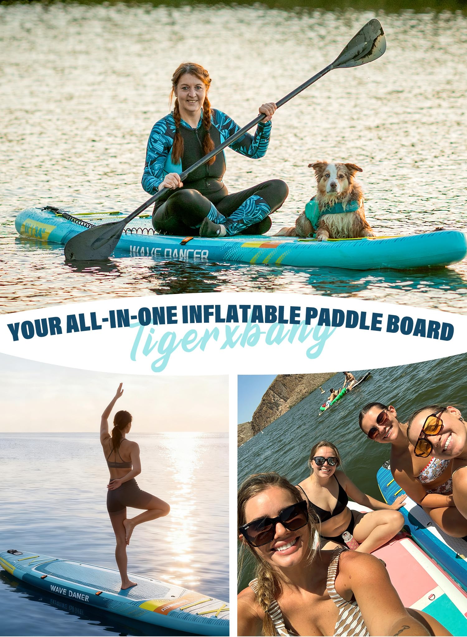 TIGERXBANG Aufblasbares Stand Up Paddle Board Mit Paddleboard Zubehör, Minimalistisches Paddleboard für Erwachsene und Jugendliche Aller Könnensstufen