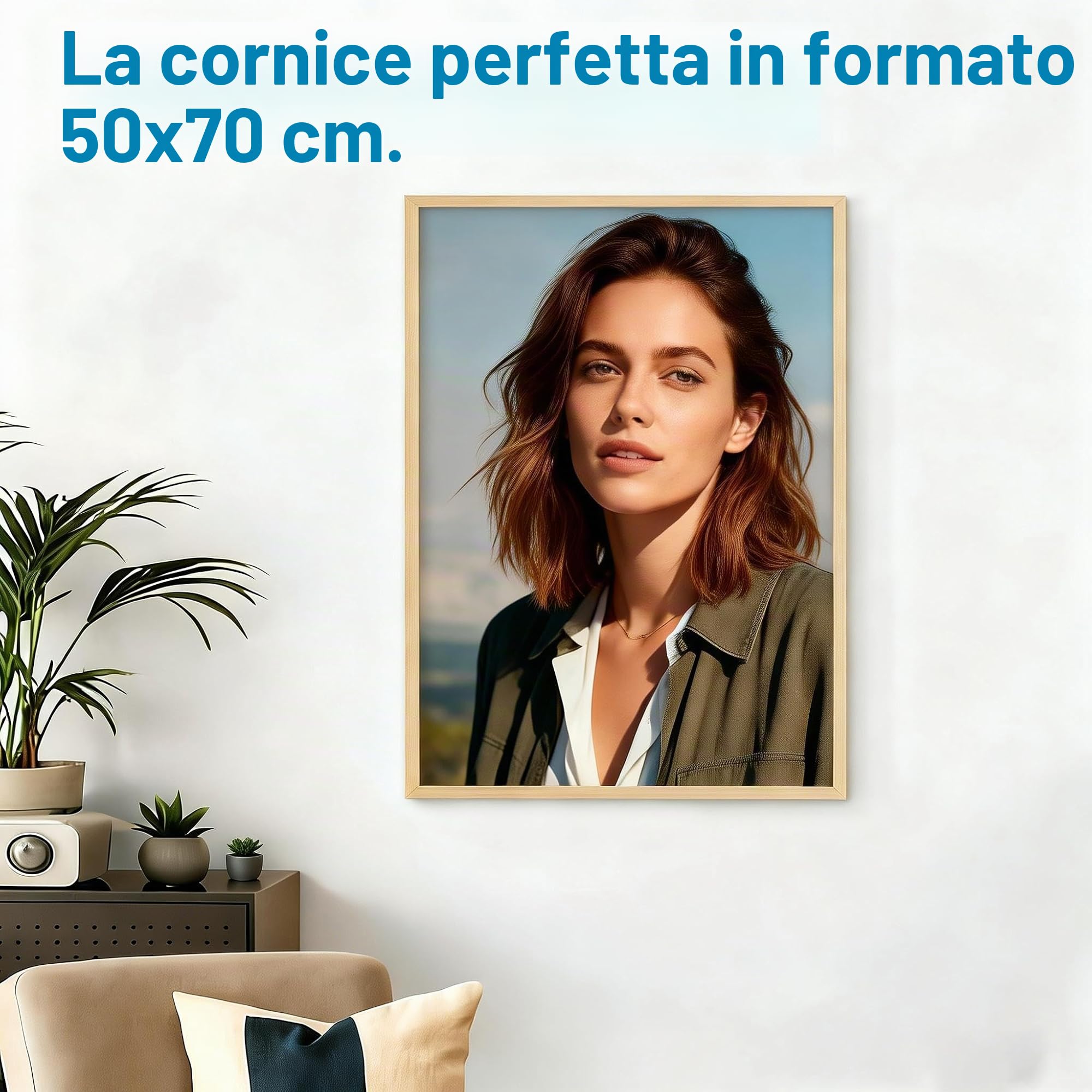 50x70cm Cornice Legno Chiaro, Beige, Acrilico Antiriflesso, 2 pezzi | Cornici sottili moderne appendibili orizzontali e verticali, adatte per foto, puzzle, poster e collage