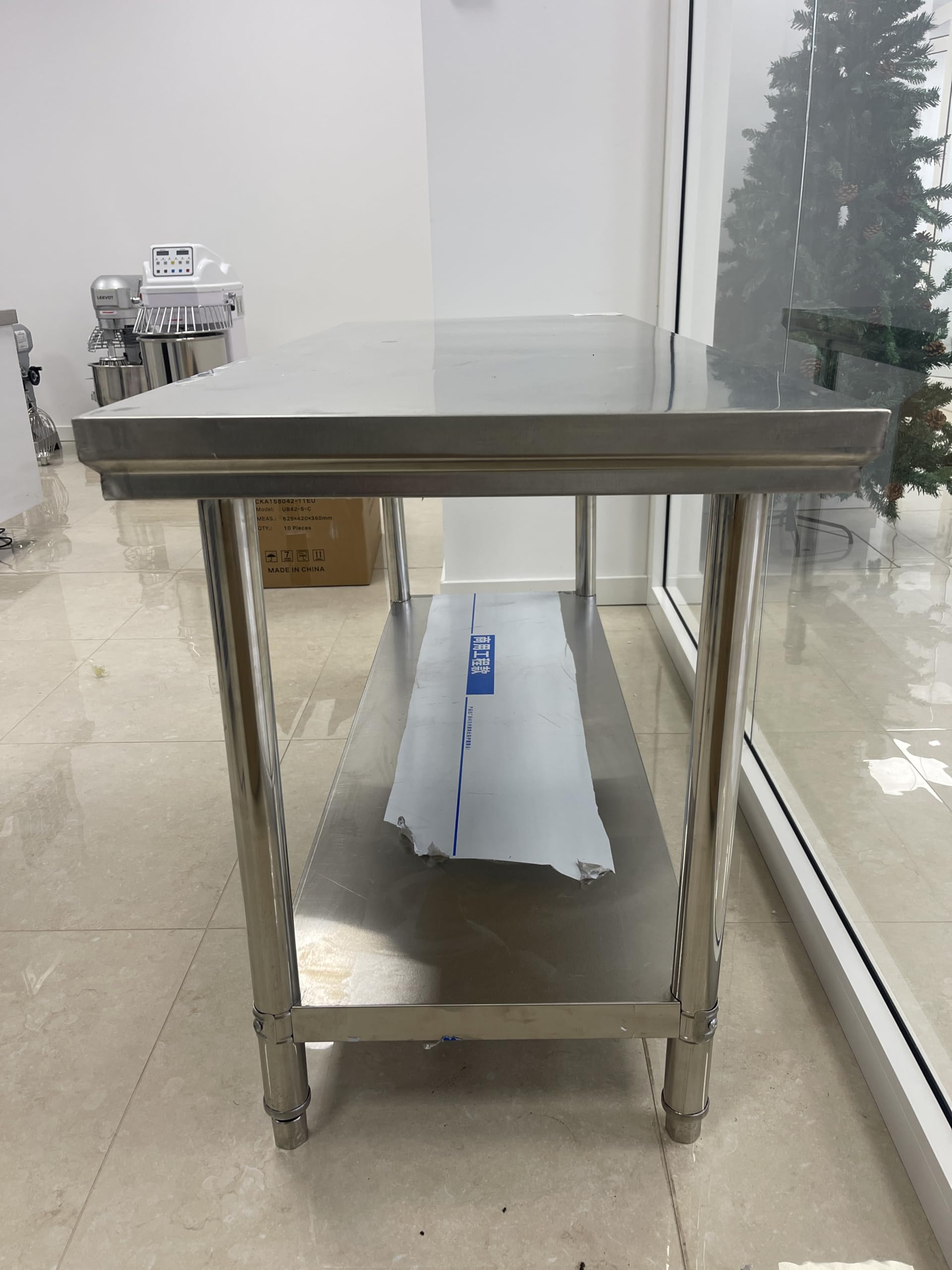 LEEVOT Tavolo da Cucina Professionale in Acciaio Inox, 2 Ripiani in Legno e Acciaio, per Cucine Professionali, Laboratori, Ristoranti e Bar, Capacità di Carico 150KG/100KG (120x60cm)