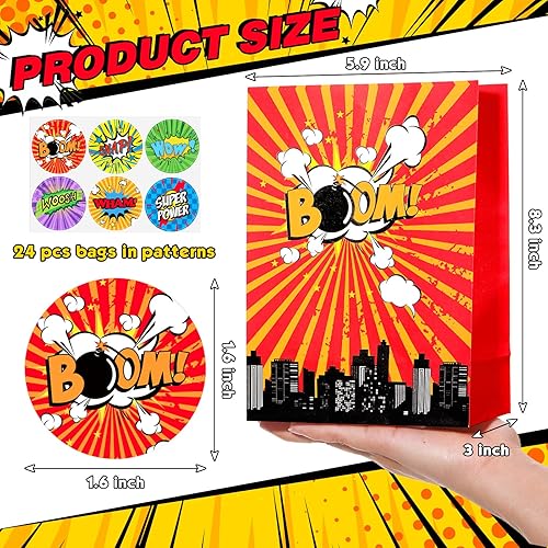 Miniatura 2 de Paquete de 24 bolsas de recuerdo de fiesta de héroe con calcomanías temáticas, bolsas de regalo de fiesta de héroe, bolsa de regalo con 6 tipos