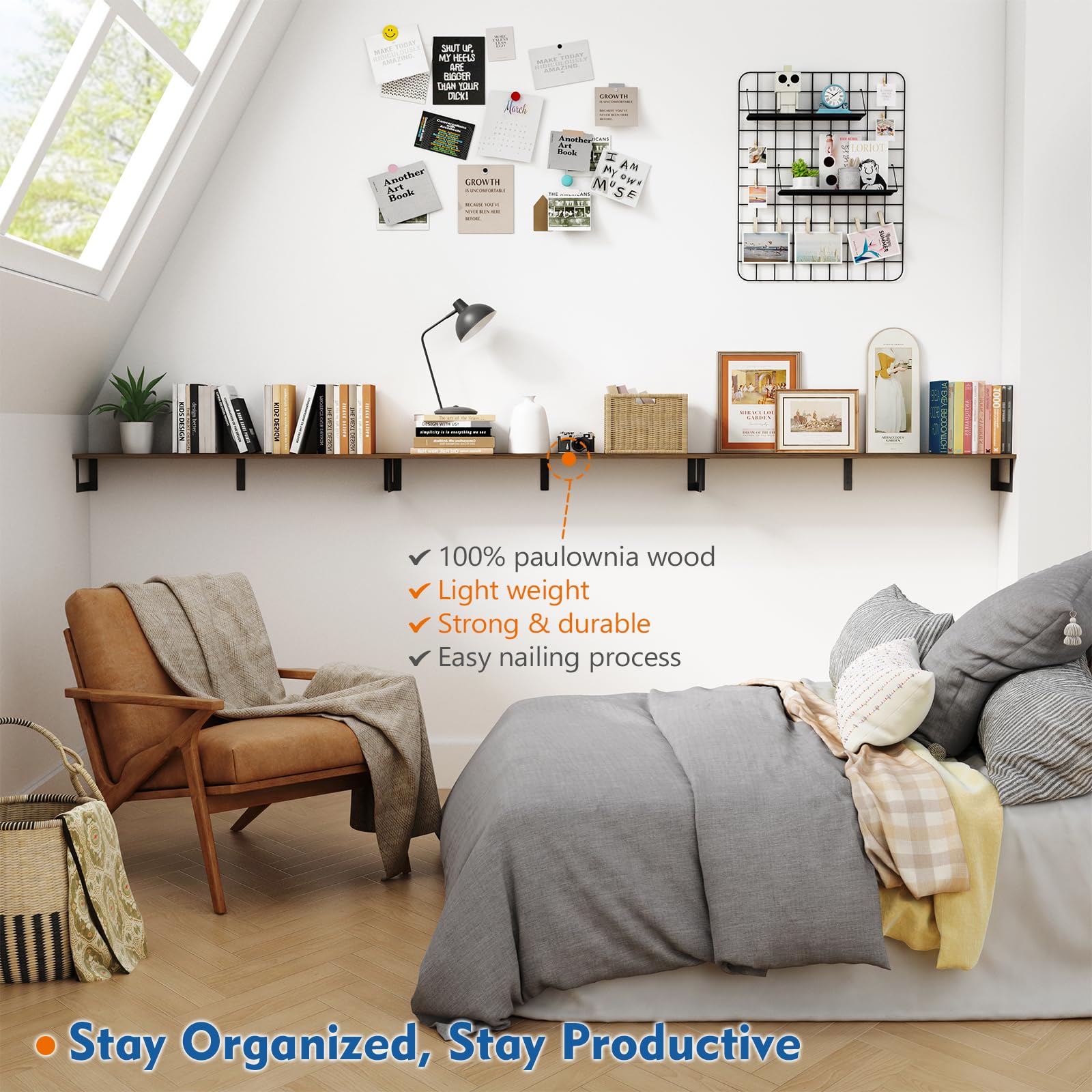 Best Bookshelf Wall Ideas for 2026 2 Harwaya Floating Shelves for Wall 36 Inches Long 8 Inch Deep, Large Wall Book Shelves for Bedroom, Rustic Wood Hanging B — product photo