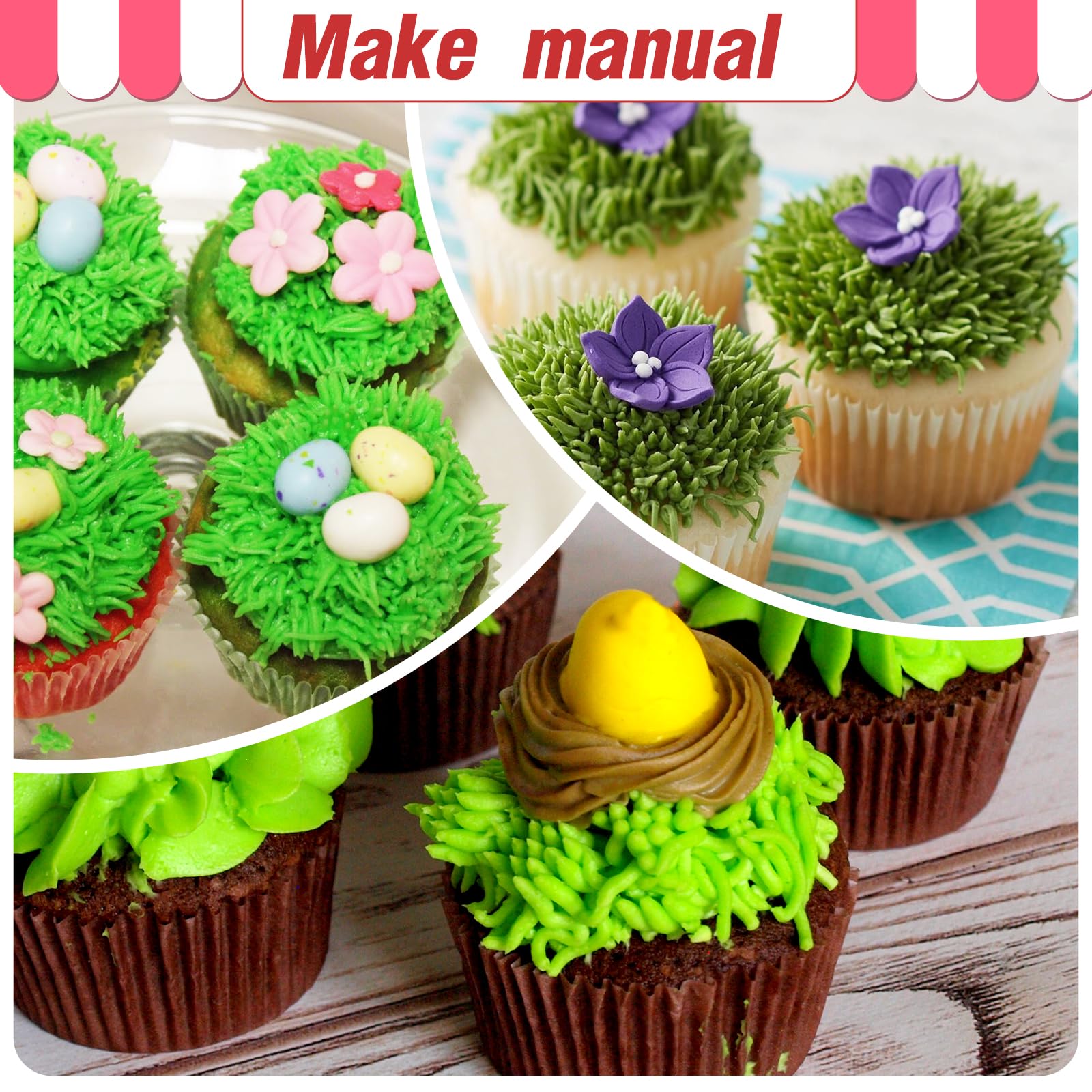 HLLMX 3-Piece Grass Icing Piping Nozzles Set - Stainless Steel Russian Tips For Cake Decorating
