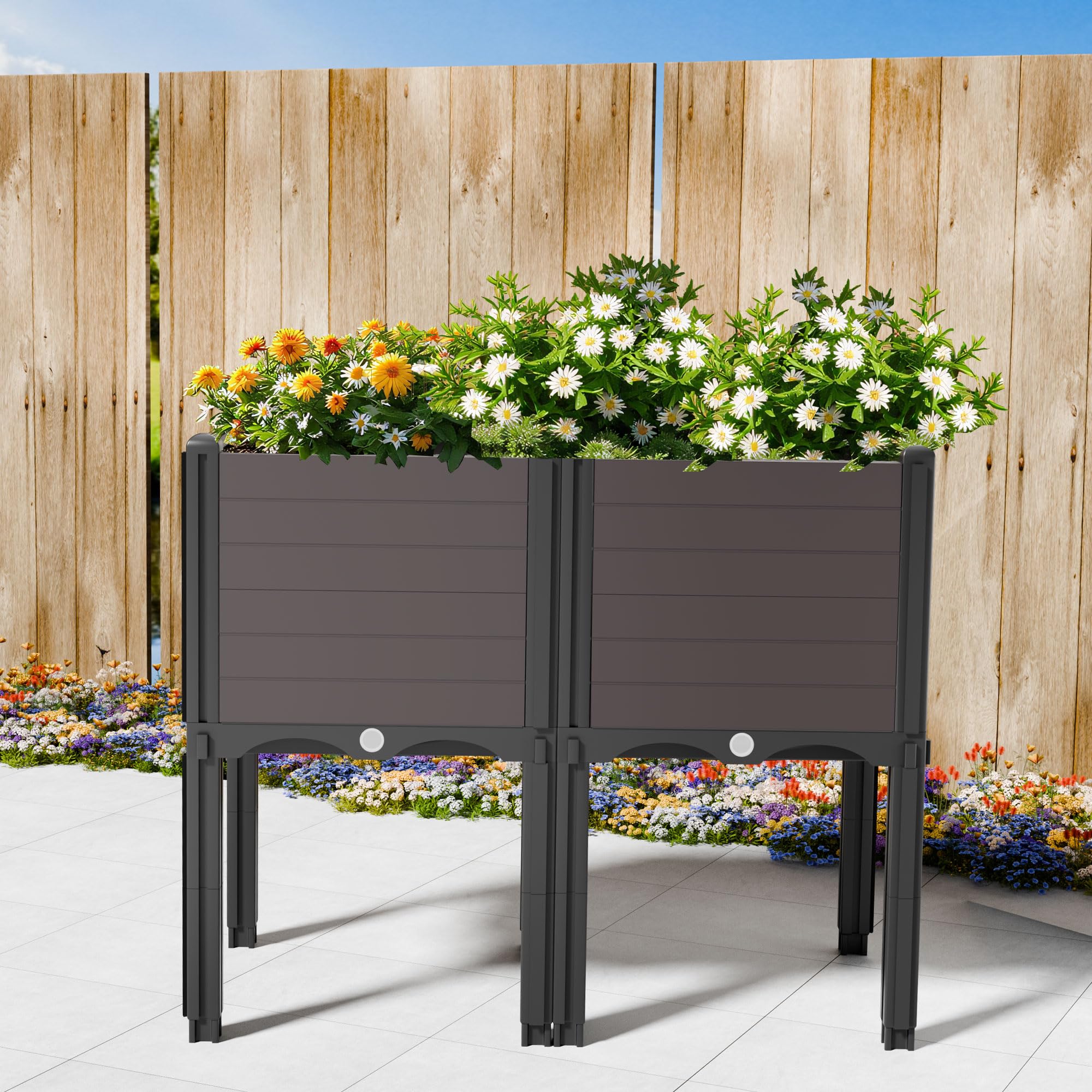 INSECT GENERAL Square Raised Garden Bed Kit Plastic Planter Growing Box for Vegetables, Herbs, Flowers & Succulents in Balcony, Patio or Yard, Enjoy Your Farming Life, (Brown)