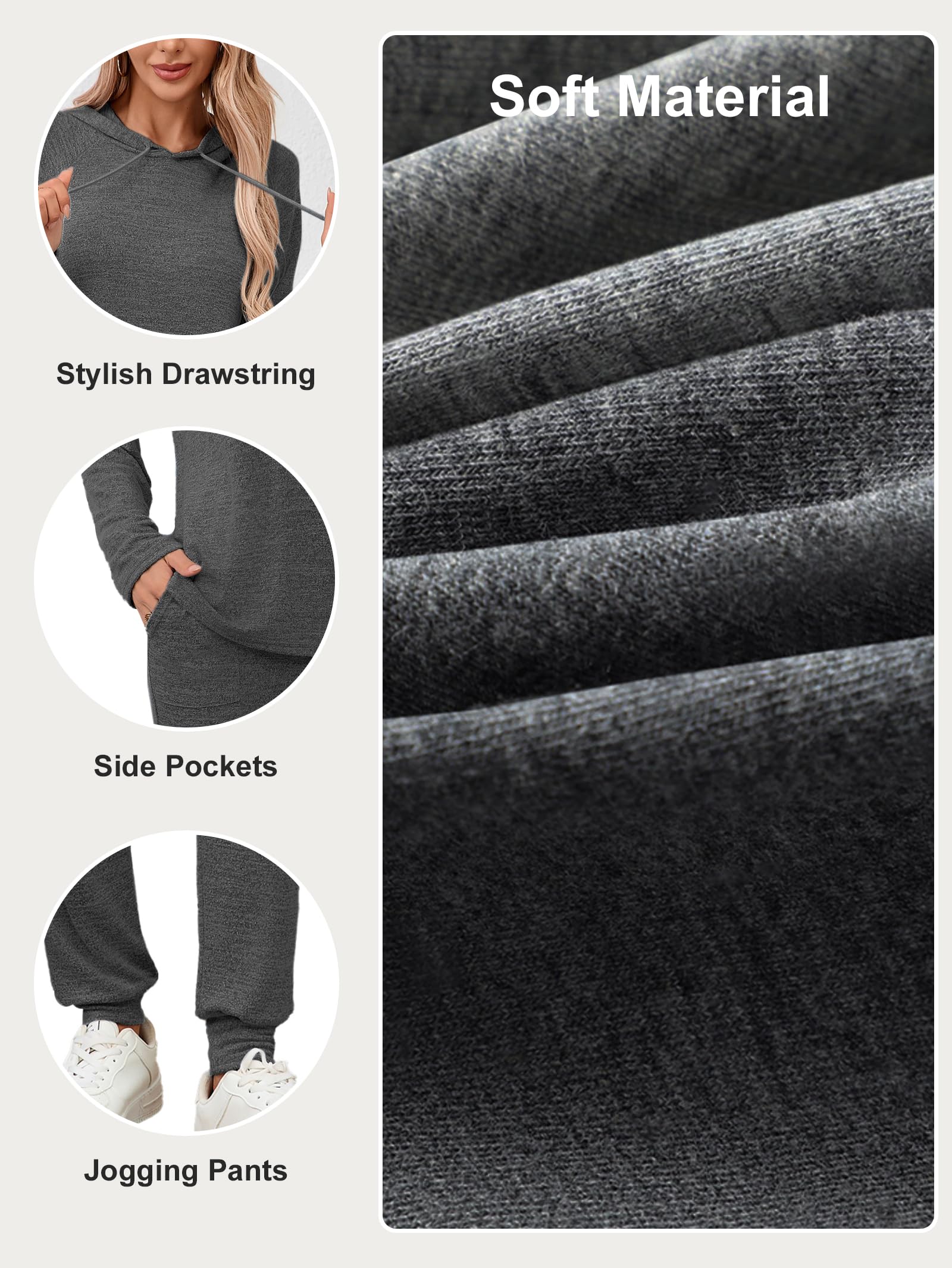 Famulily Survêtement à manches longues pour femme, couleur unie, sweat à capuche avec cordon de serrage et pantalon de jogging élastique avec poches, tailles S à XXL