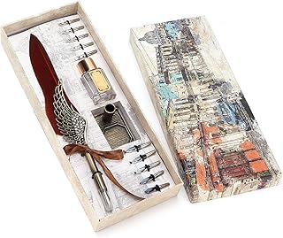 Emoshayoga Juego de tinta de escritura, juego de bolígrafos de plumas, traje de escritura para parejas, ancianos, regalo para profesores, personalidad de metal retro, color marrón