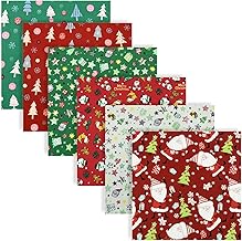 UOOOM Lot de 6pcs Noël Tissu en Coton 50 x 50 cm Patchwork Coton Tissus DIY Fait à la Main en Tissu à Coudre Quilting Designs Différents (Rouge Vert)