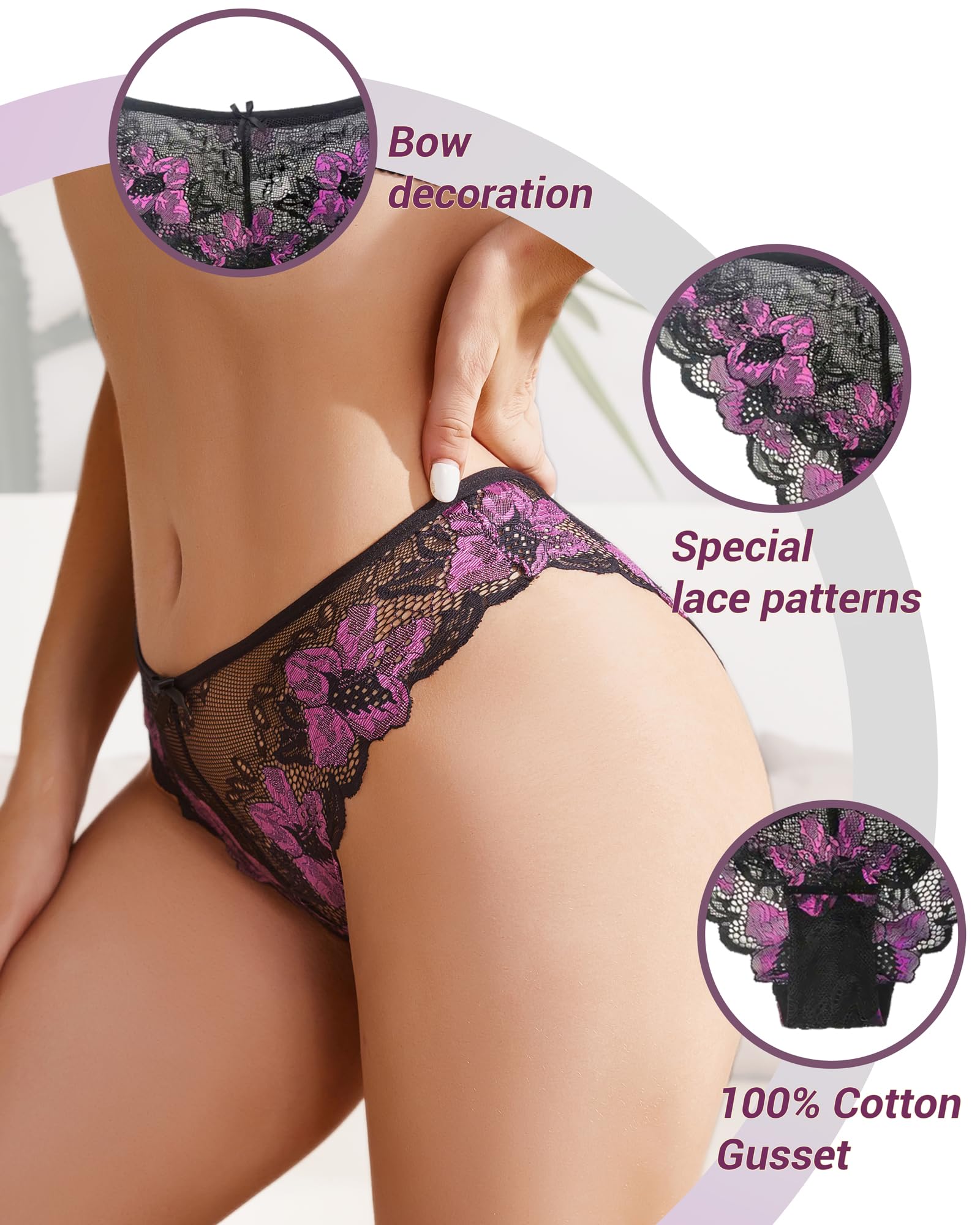 UGDUCK Lace Underwear for Women Sexy Cheeky Panty Seamless Women's Underwear Hipster Ladies No Show Breathable Bikini 3 Pack
