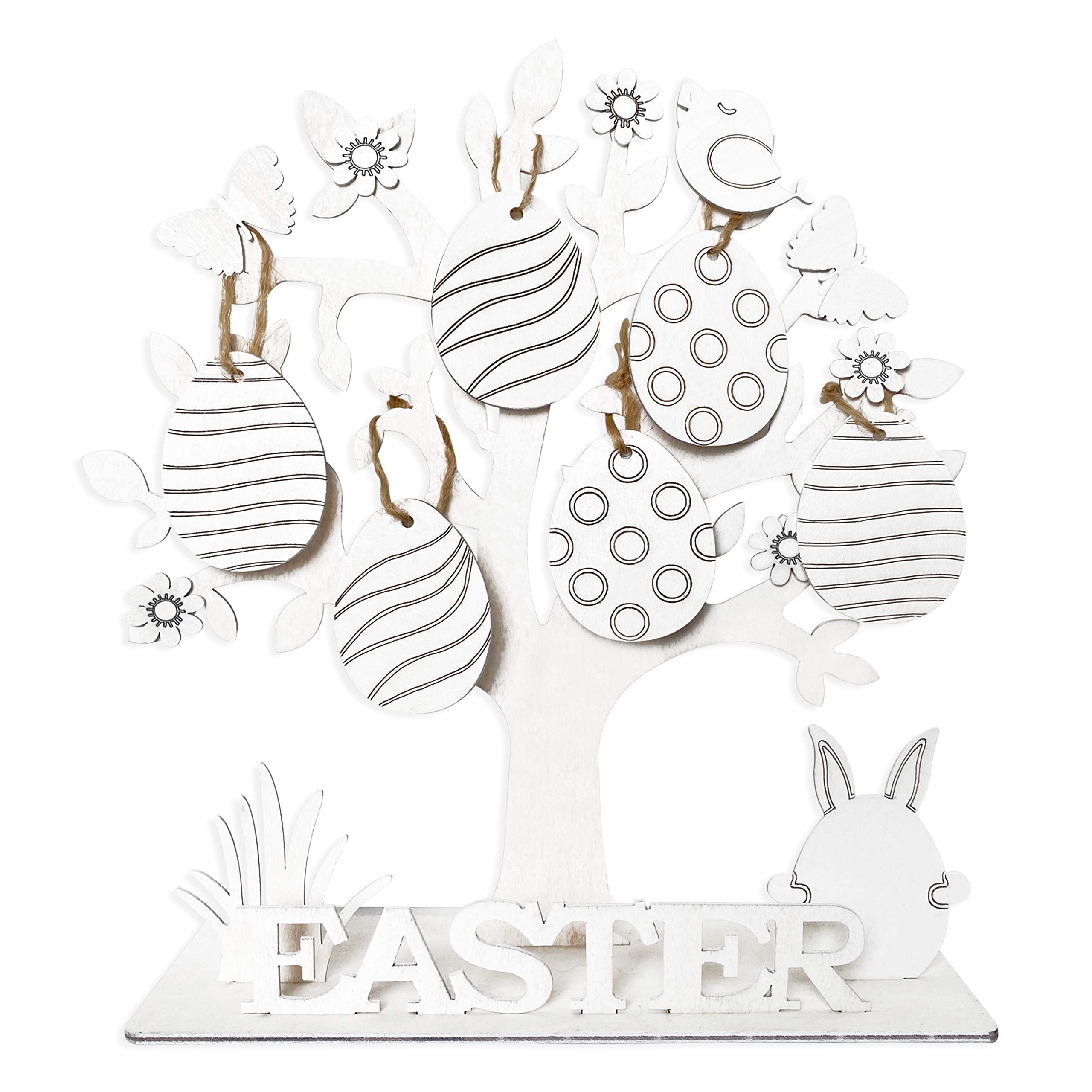Centrotavola Pasquale Acrilico – Albero Con Uova E Coniglietto, Decorazione Da Scrivania 25x25 Cm