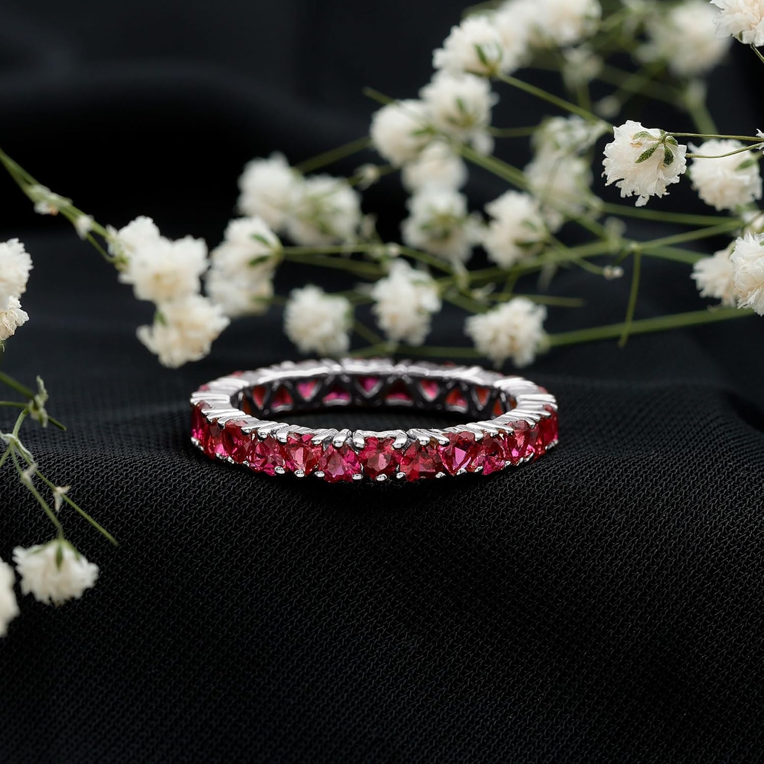 Certified Lab Grown Ruby Eternity Band For Women, Aaaa Quality, Ruby Heart Wedding Ring - Valentines Day Gifts