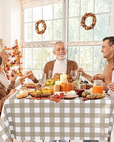 Miniatura 9 de Smiry Paquete de 8 manteles desechables a cuadros, mantel de plástico impermeable de 54 x 108 pulgadas, manteles rectangulares a cuadros caqui y