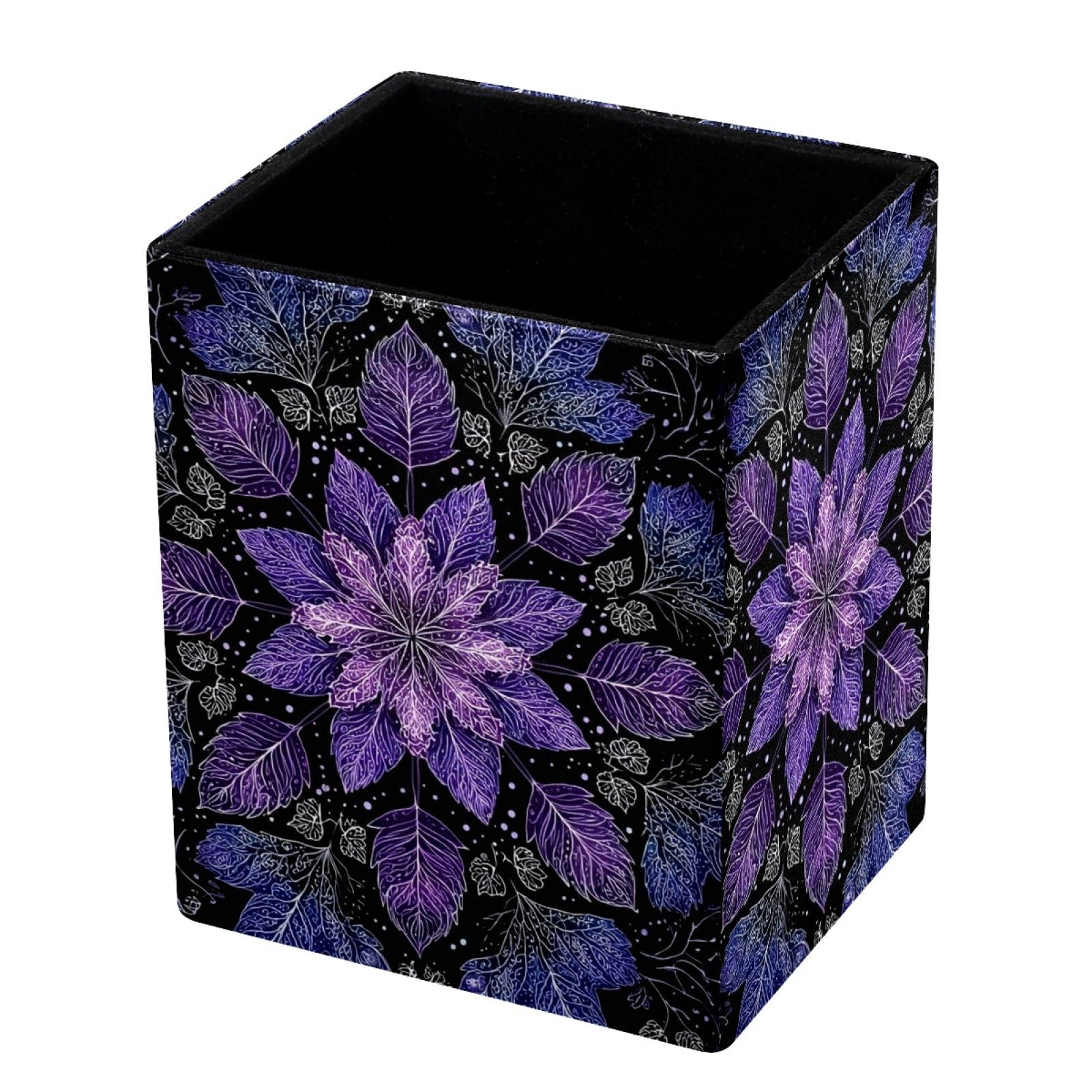 FWJZDSP Desktop Pencil Holder, Purple Flowers Rectangular Pencil Cup, Pencil Storage Bag Office Desk Supplies Case for School