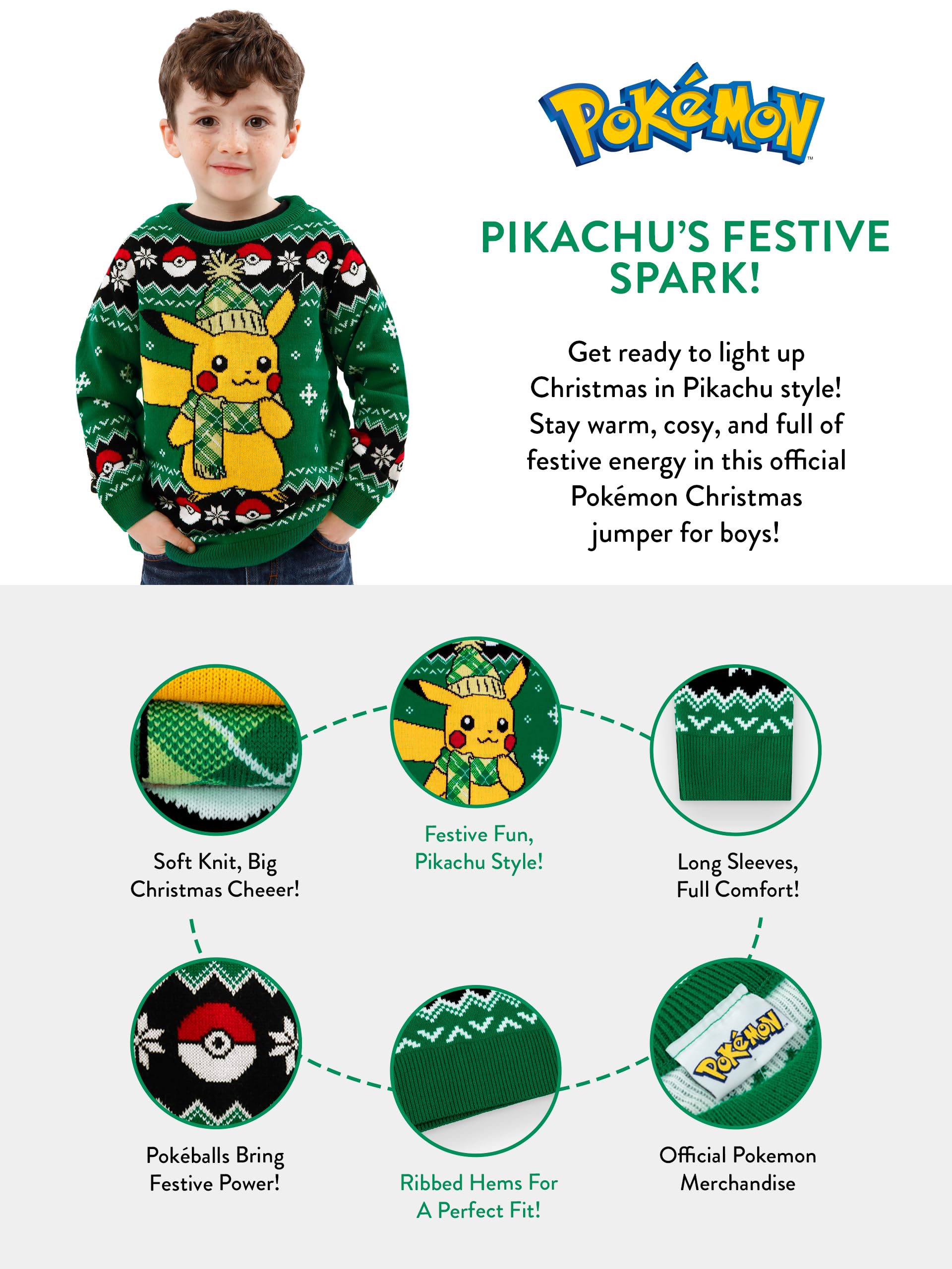 Pokémon Jersey de Navidad de Pikachu para niños