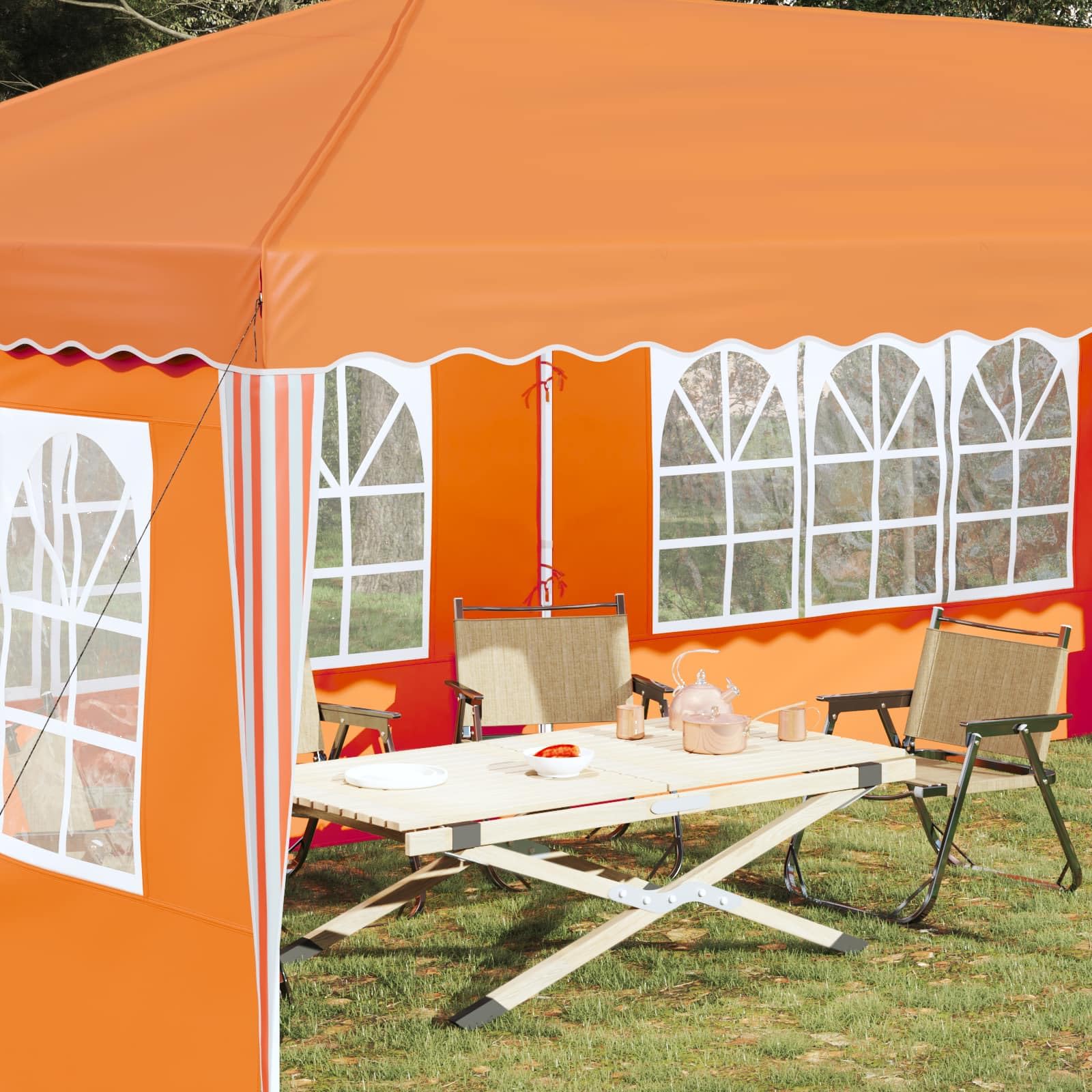 Namiot imprezowy Pop-up 575 x 289 x 245 cm, pomarańczowy, z malowaną proszkowo stalową ramą, poliester Oxford 210D, odporny na warunki atmosferyczne, odporny na działanie promieni UV, składany