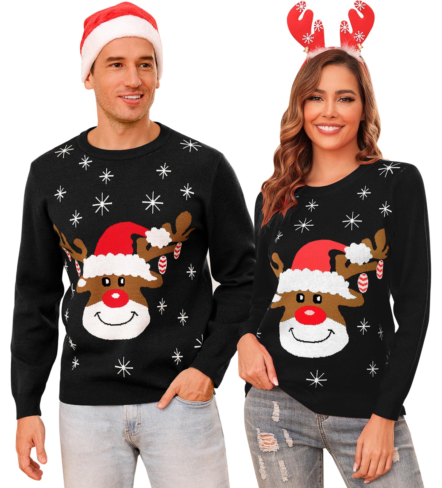 Aottori Weihnachtspullover Damen Weihnachten Pullover Herren Rundhals Lustig Weihnachtspulli Strickpullover Unisex Weihnachts Pullover Sweatshirt Familie Set