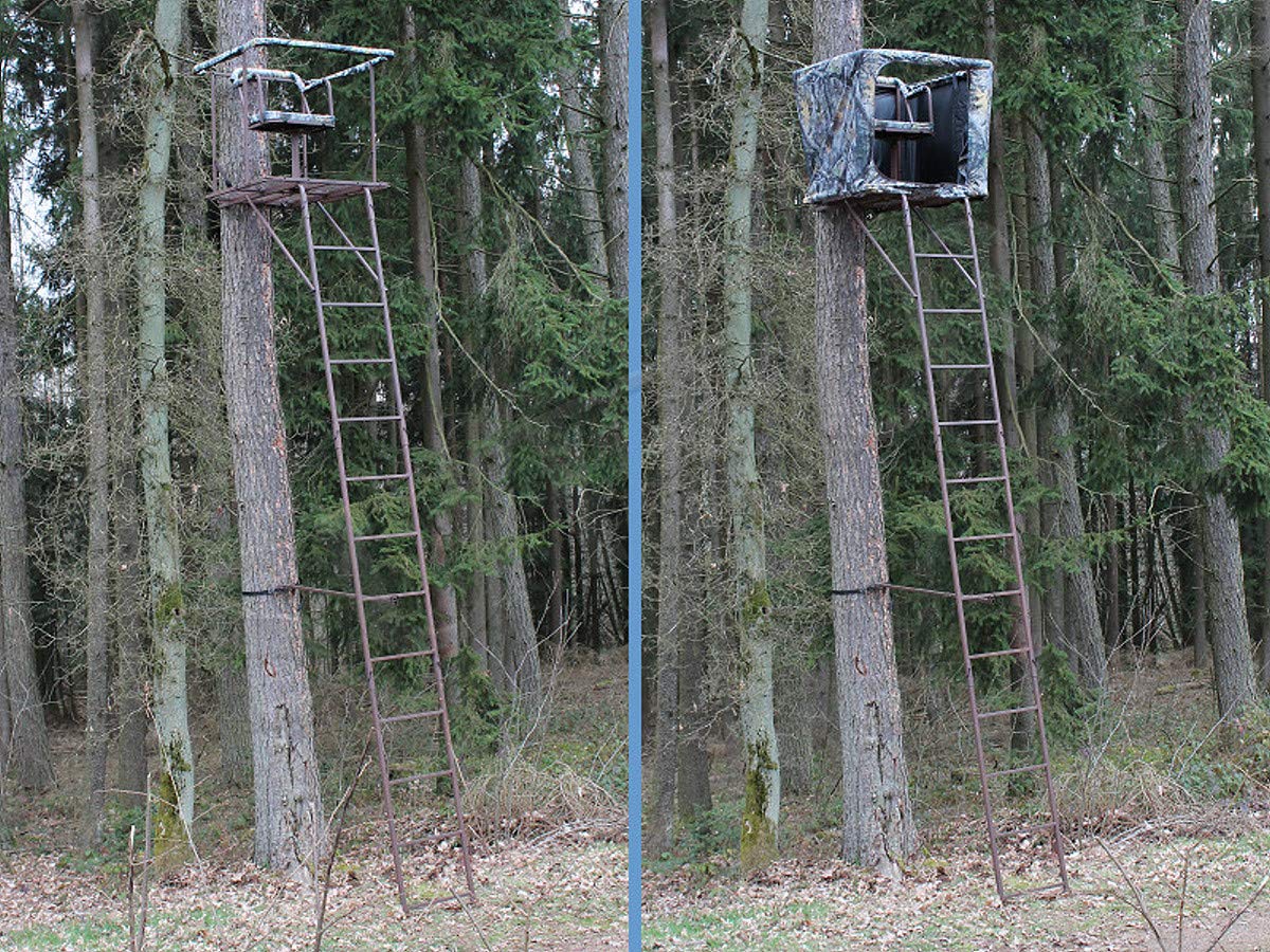 SUTTER Transportabler Hochsitz & praktische Ansitzleiter 5,4 m/mit 360° Drehsitz, inkl. Tarnnetz, aus robustem Stahl
