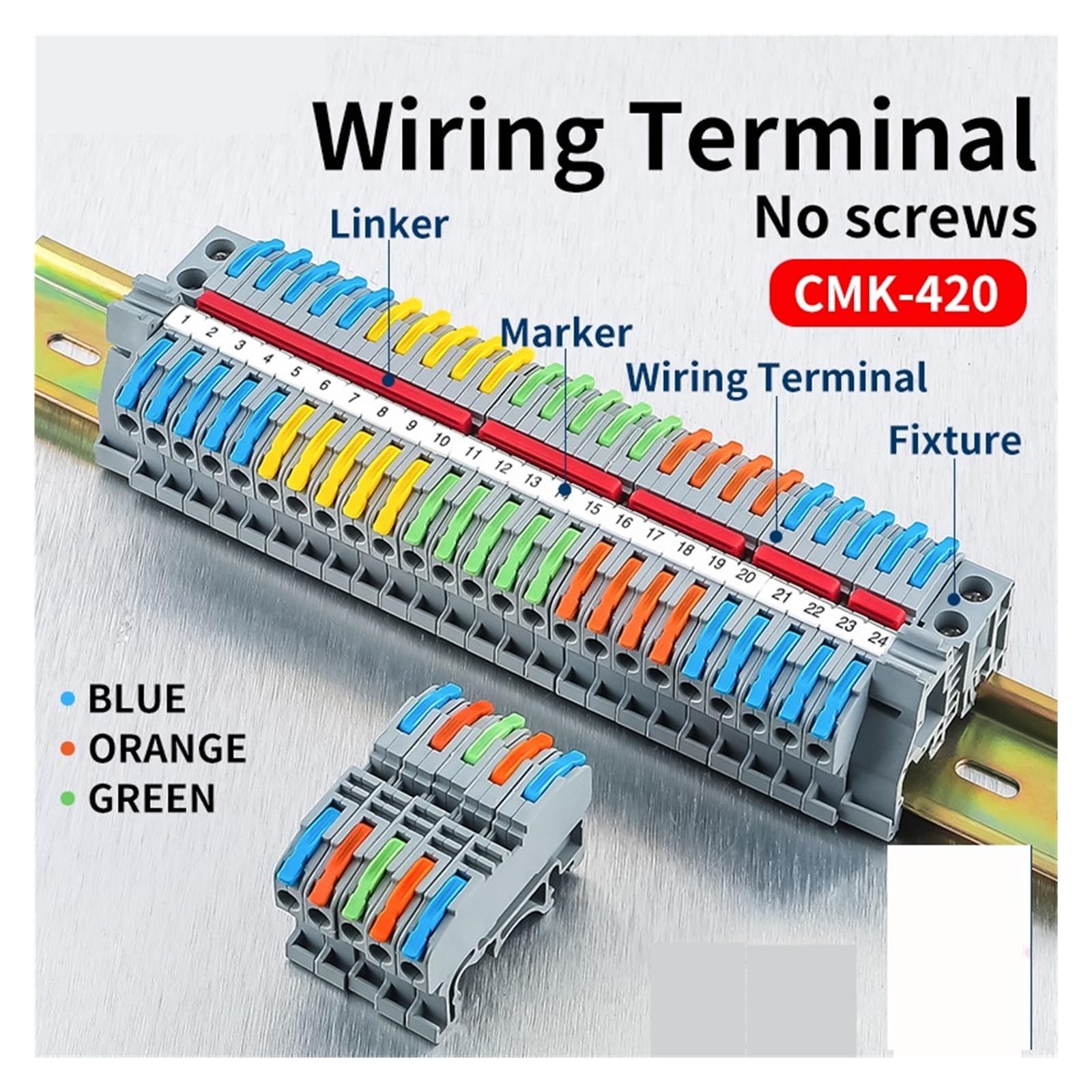 CMK420 Tipo su guida DIN Terminale a connessione rapida Filo compatto universale Connettore a cablaggio rapido Giunzione 0,08-4mm² 420 V 32 A(CMK420 Blue 50Pcs)