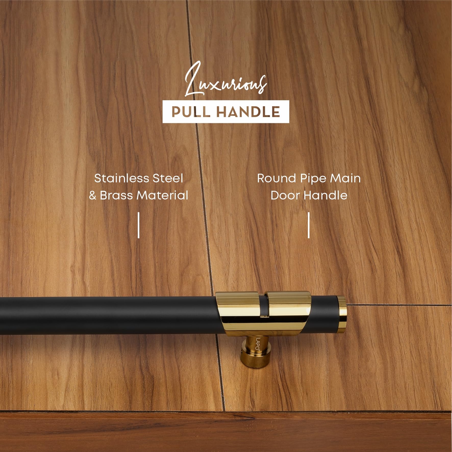 LAPO Door Handle for Main Door 60 inch, Wooden & Glass Door Handle, Door Pull Push Handle,Stainless Steel Pipe and Brass Base-Pack of 1 | Black-Gold Finish | 3 Years Warranty — Amazon image 6