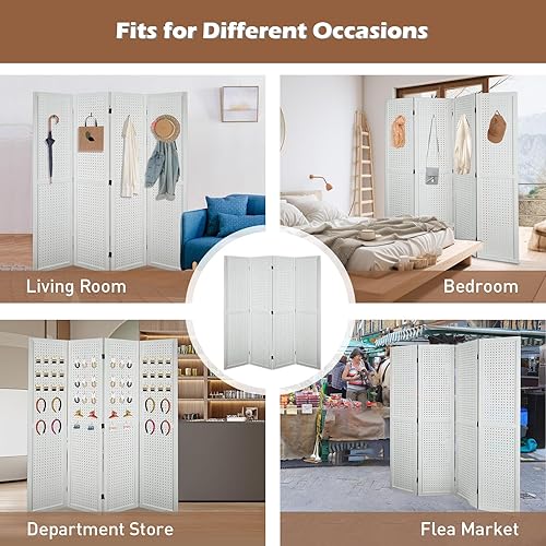 Miniatura 7 de ECOMEX Divisor de habitación de 4 paneles, pantalla de tablero de clavijas de 5.6 pies, divisor de madera plegable de privacidad, divisor de