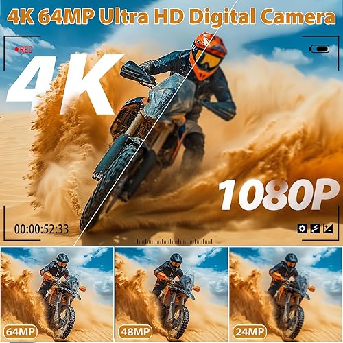 Miniatura 2 de Cámara digital 4K para fotografía, cámara de vlogging 4K 64MP para YouTube con pantalla abatible de 180 de 3 pulgadas, cámara WiFi compacta con zoom
