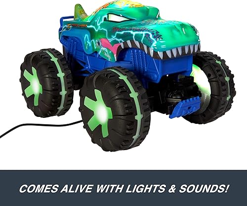 Miniatura 5 de Hot Wheels Monster Trucks 1:15 Scale Mega-Wrex Alive Battery-Powered RC Vehicle with Lights & Sounds