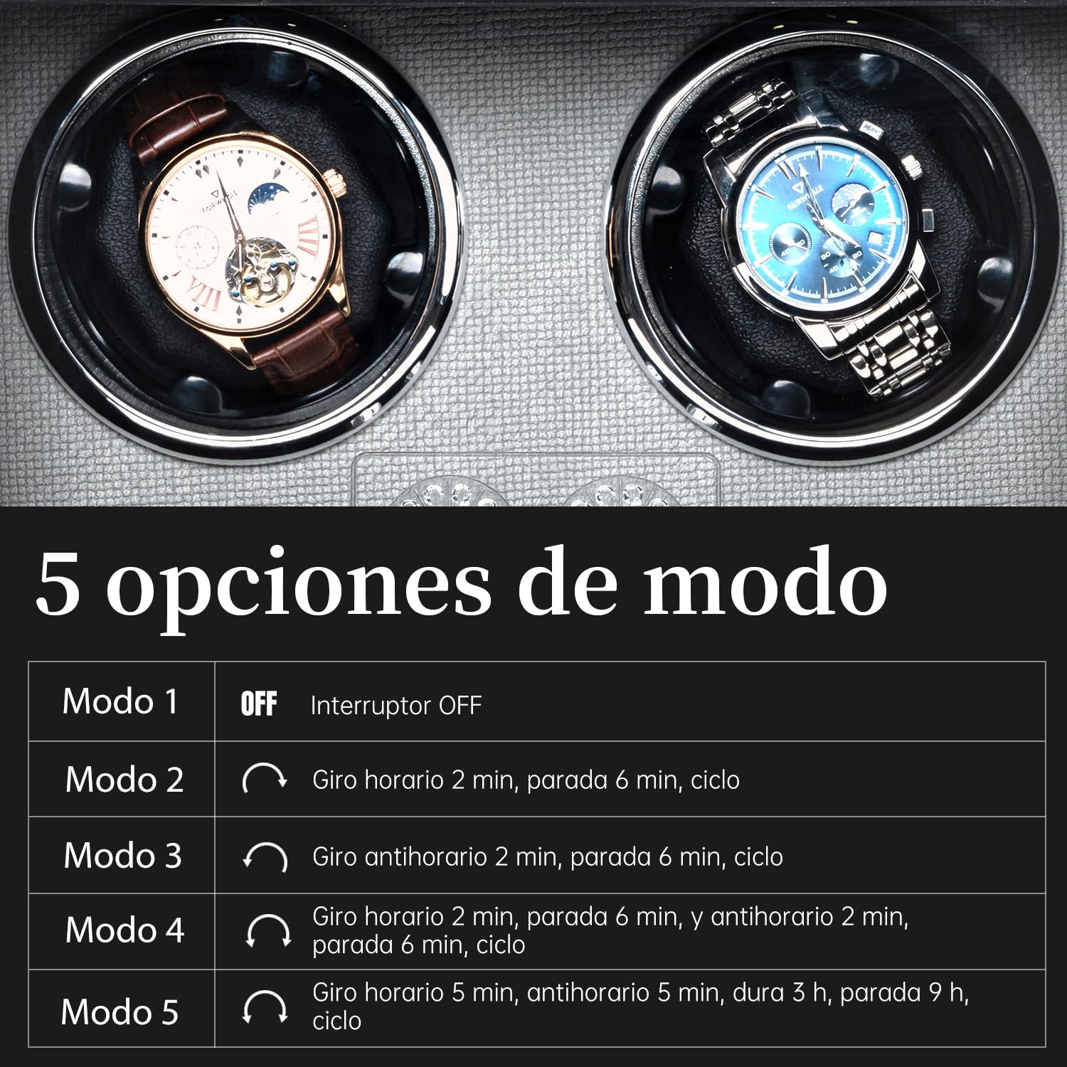 Mcbazel Enrollador de Relojes automáticos, Caja de Doble Reloj con luz LED, Motor súper silencioso, Regalo para Hombre/Mujer, Color Negro