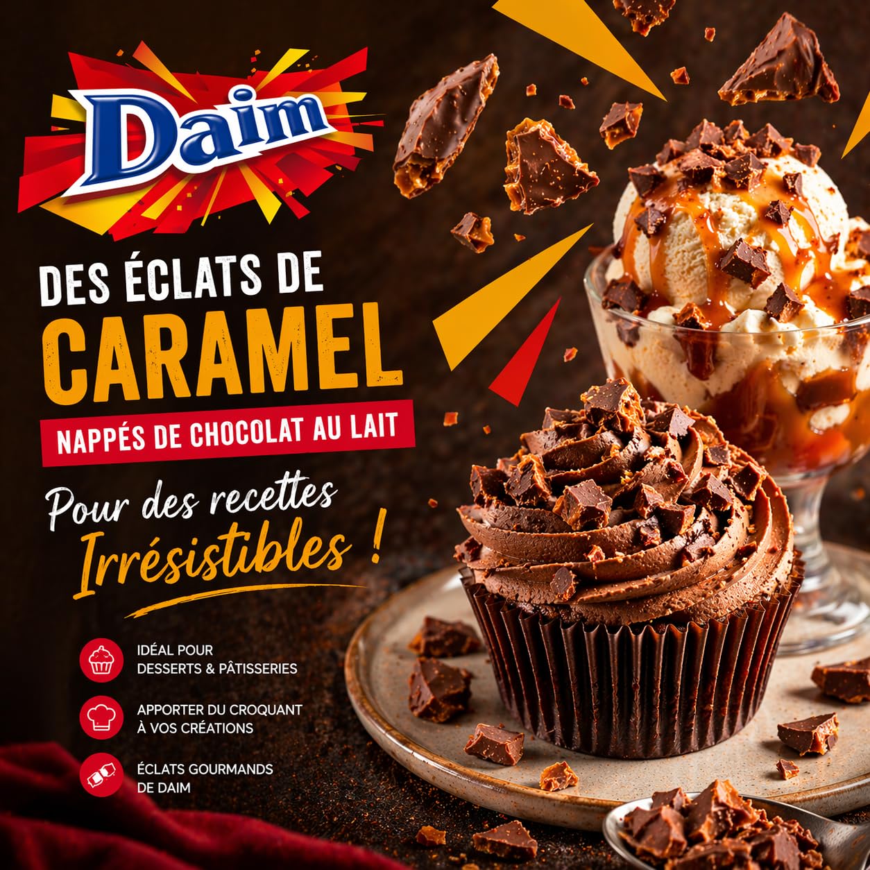 Daim Éclats Chocolat au Lait et Caramel Croquant – Brisures pour Pâtisserie, Desserts, Gâteaux et Glaces – Sachet 1 kg