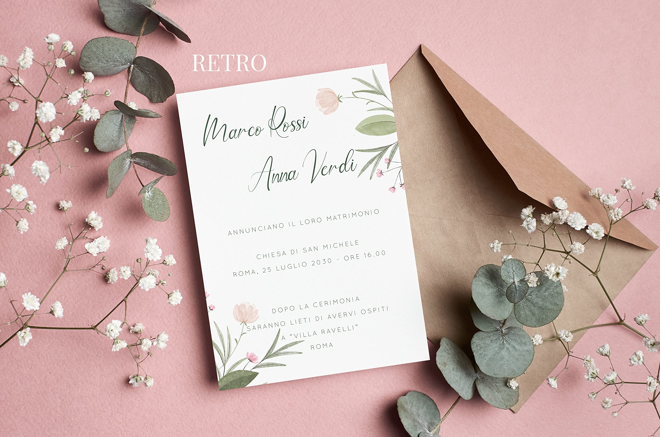 Kit 25 Partecipazioni Matrimonio Fai Da Te - Cartoncino 300gr Con Buste Kraft - Foto 2