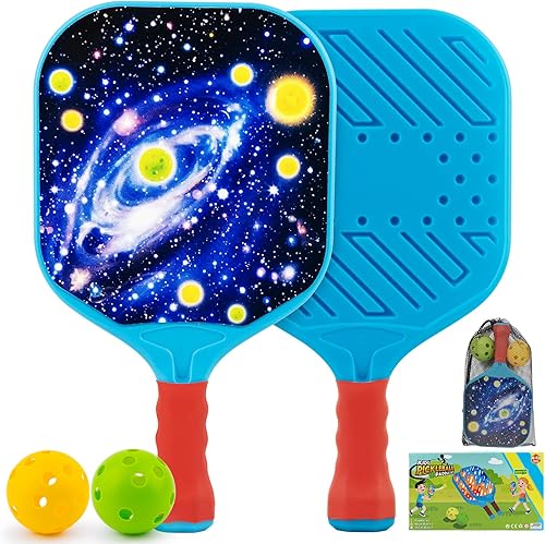 Outdoor Toys for Kids Galaxy Pickleball Paddles for Toddlers, Outside Beach Yard Games Boys Toys for Kid Ages 4 5 6 7 8-12 Year Old Gifts, Durable Lightweight with Easy Grip for Small Hands, Beginner