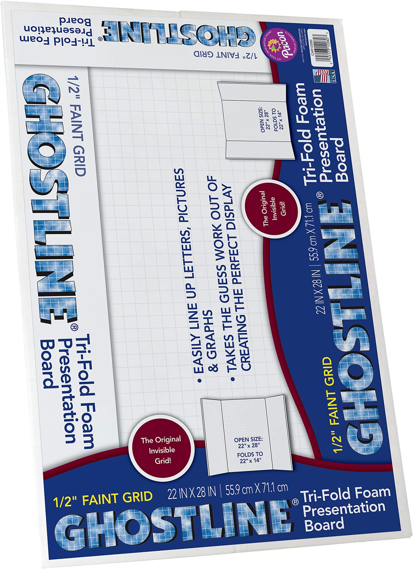 Ghostline Foam Presentation Board 1/2" Faint Grid, 28" x 22", White 5