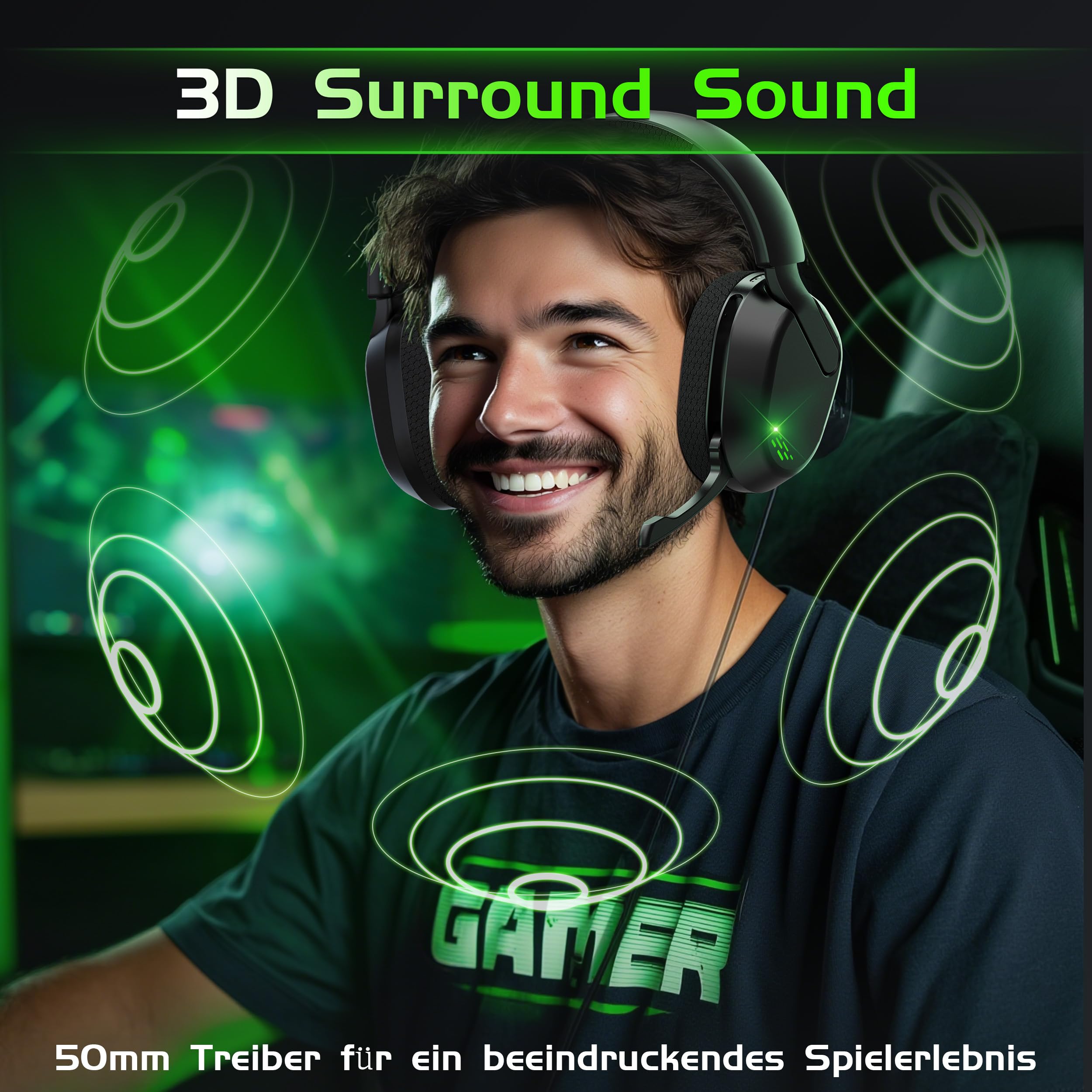 Gvyugke Wireless Gaming Headset für Xbox Series X|S/One, PS5, PS4, PC, Switch, Mac, 2.4GHz & Bluetooth 5.4 Kabelloses & 3.5 mm Kopfhörer mit Noise-Cancelling Mikrofon, Flip-to-Mute Funktion