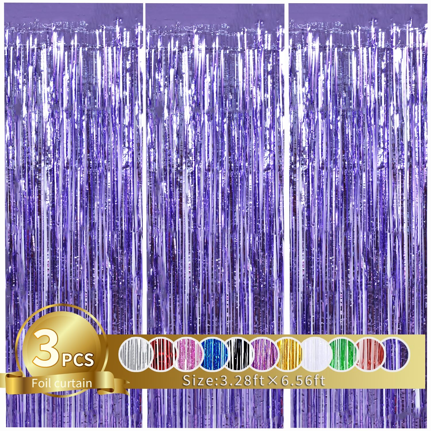 TONIFUL 3Pcs Light Purple Door Streamers Purple Photo Booth Backdrop Metallic Streamers Foil Fringe Curtains for Birthday,Christmas,New Year,Bachelorette,Grad Party Streamers Decor(9.9ft x 6.6ft)