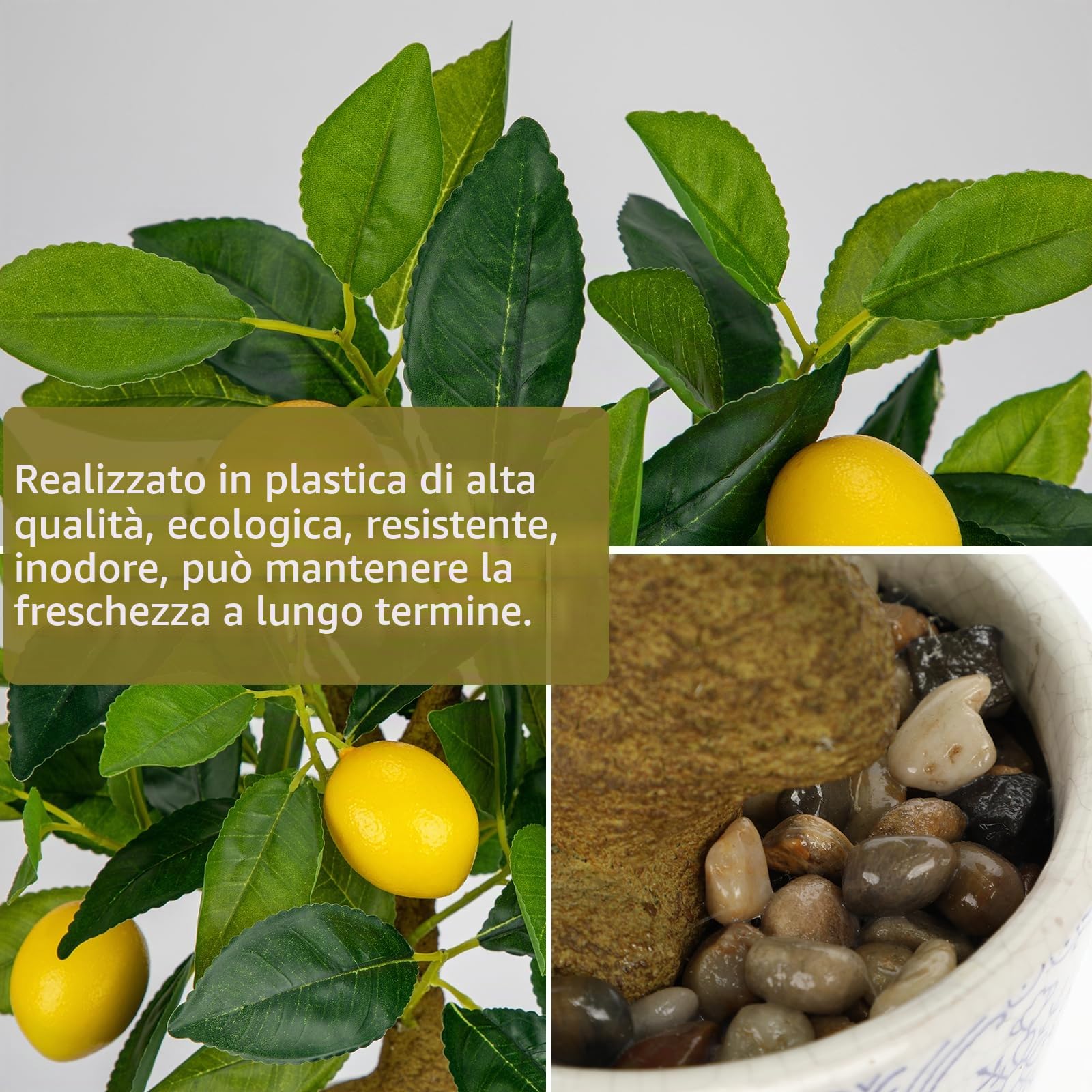 Hollyone Pianta artificiale di limone in vaso, pianta finta decorativa in vaso, piccolo albero di limone finto per camera da letto, soggiorno, bagno, scrivania, tavolo, cucina, decorazione per la casa