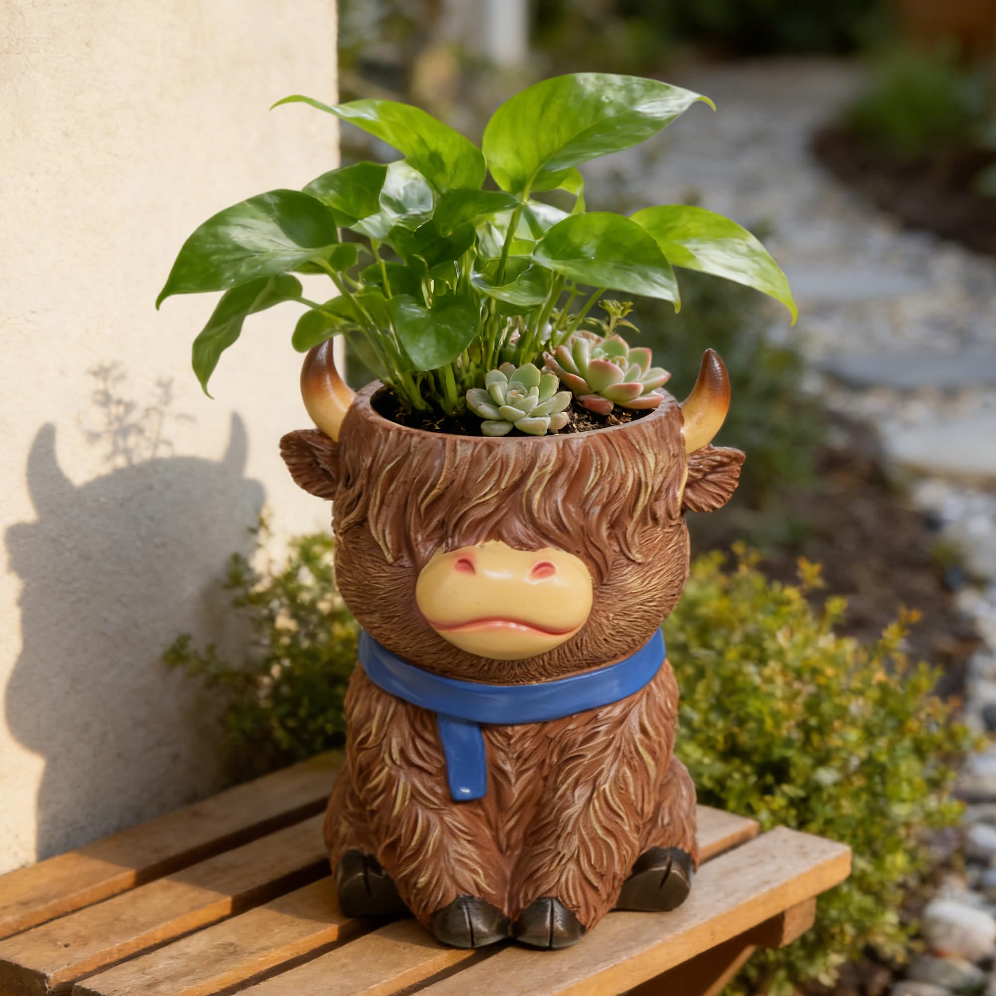 lifemet Highland Cow Plant Pots - Resin Succulent Garden Pot with Drainage, Cute Animal Planter for Home Desk Outdoor Indoor Decor, Cows Flower Pots, Gifts for Women/Mom