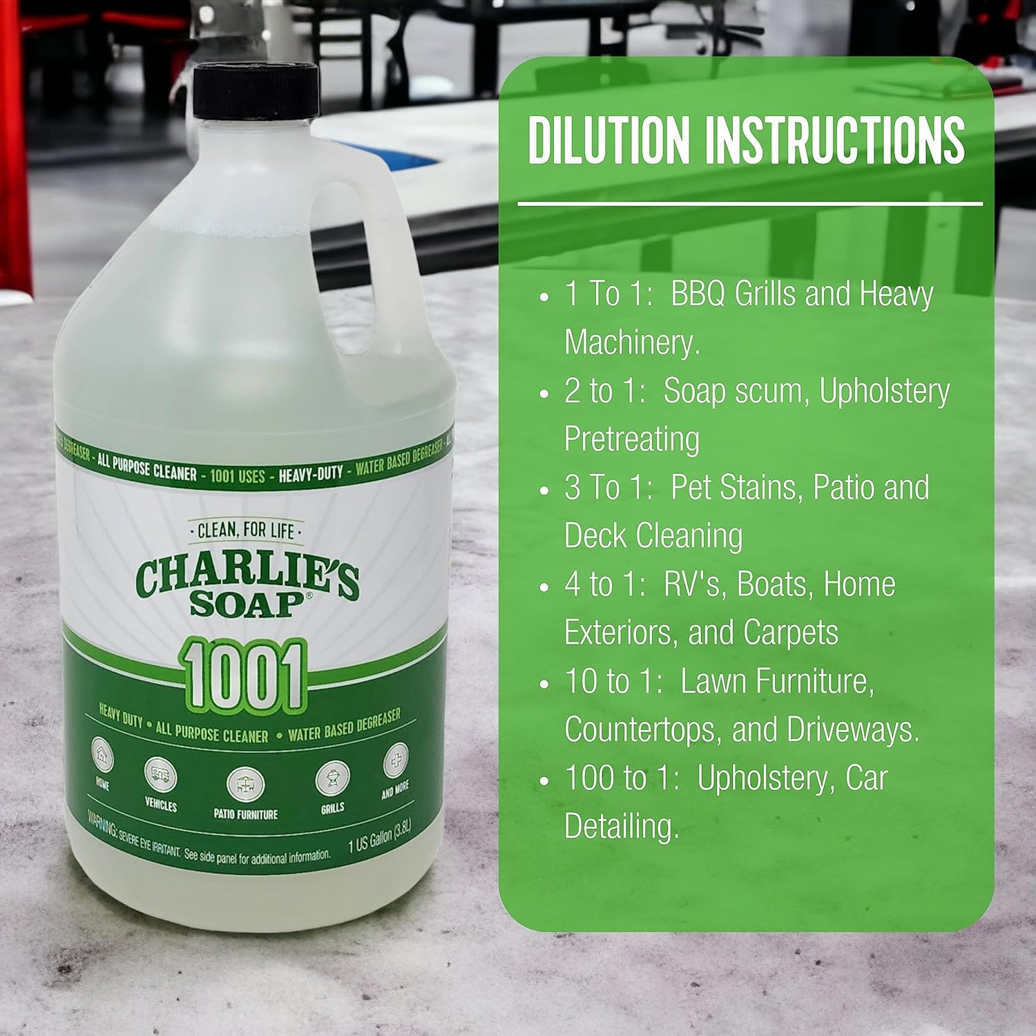 Charlie's Soap 1001 Cleaner - Heavy Duty Biodegradable Concentrated All Purpose Water Based Degreaser (1 Gallon, 1 Pack) - Safe Residential, Commercial, & Janitorial Cleaner - Image 6