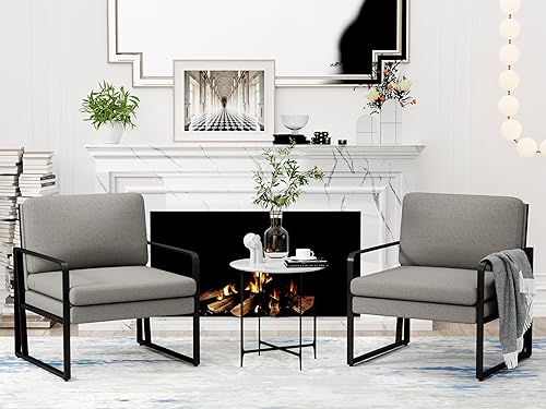 Miniatura 7 de Andeworld Juego de 2 sillas decorativas modernas, de mediados de siglo, sofá tapizado de lino con patas de metal para leer, descansar, apartamento