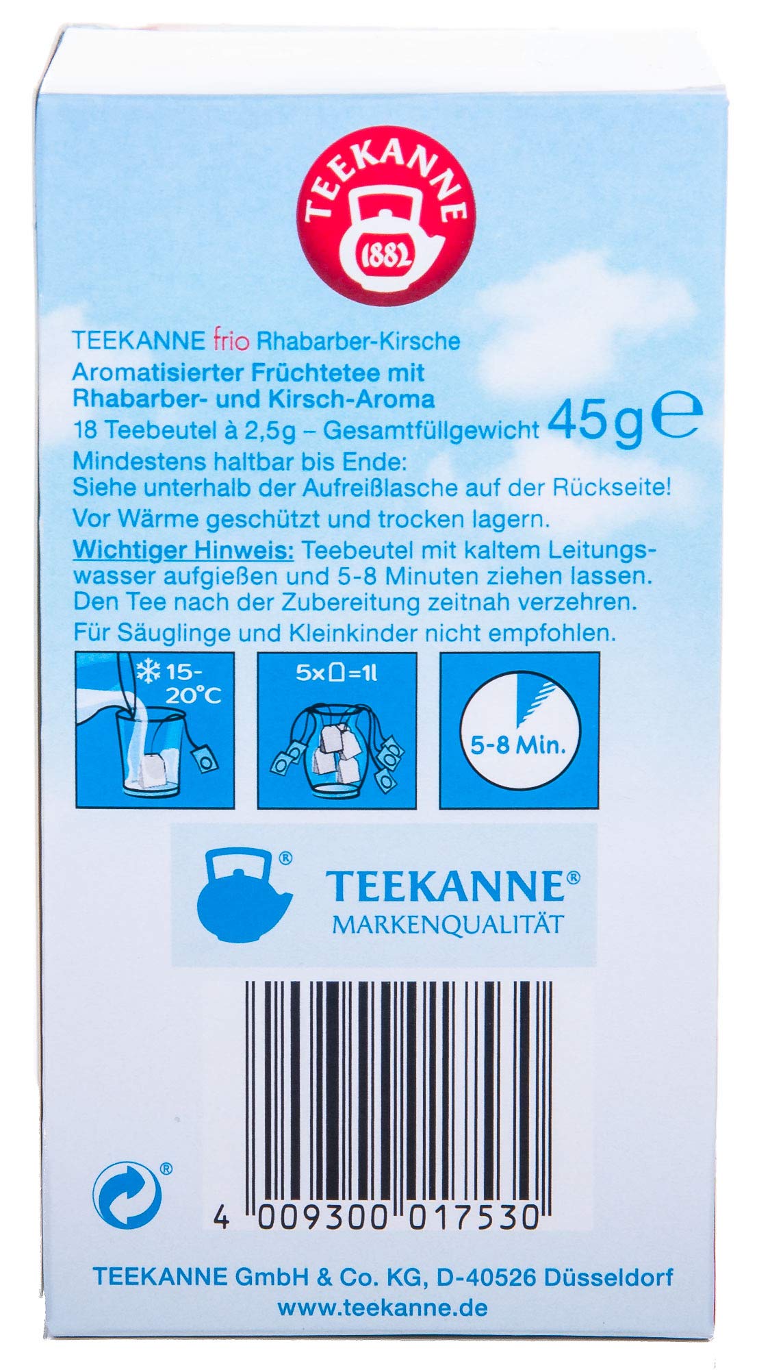 Teekanne frio Rebarber-Krew, opakowanie 5 szt. (5 x 18 saszetek herbaty), 5 x 45 g