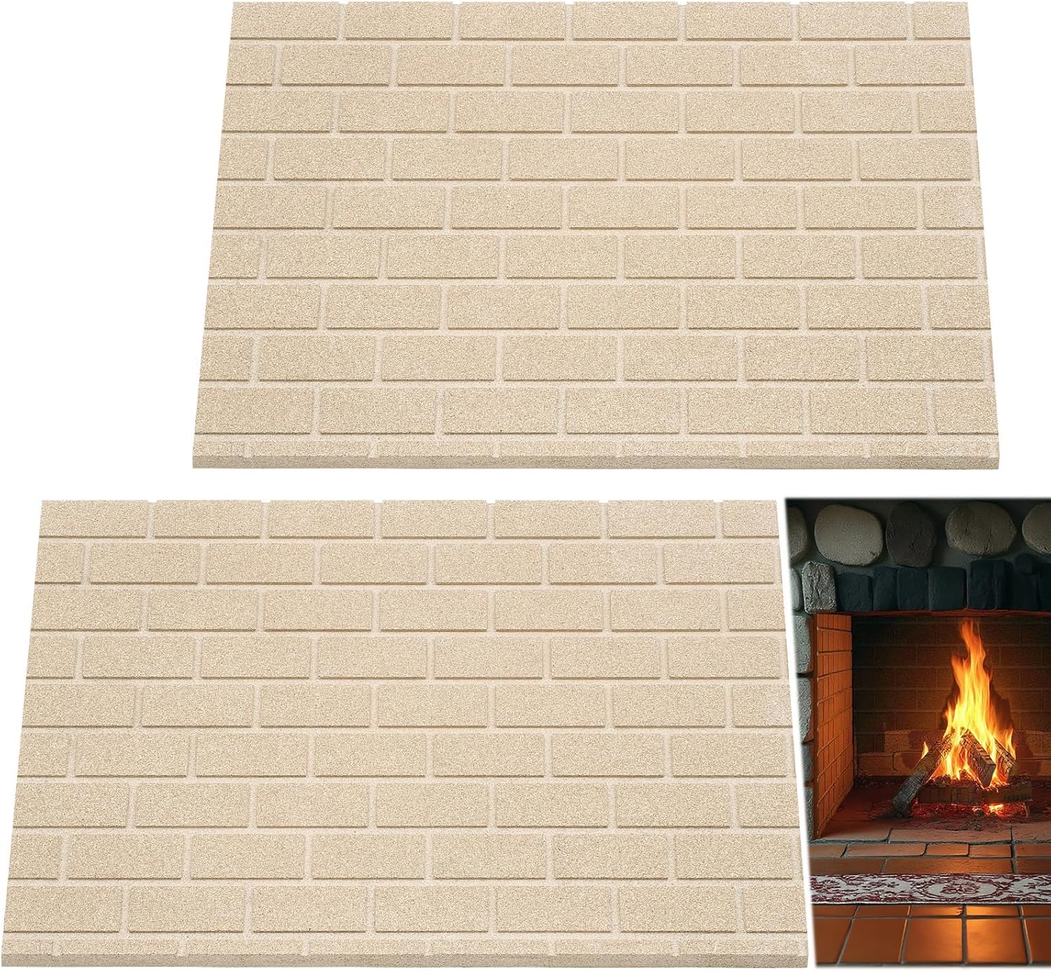 Sasylvia 2 Pack Fireplace Replacement Panel, 24 x 40 Inch Refractory Fireplace Brick Pattern Panels, Realistic Hand Painted Design, Easy Install, Decorative Wall Panel