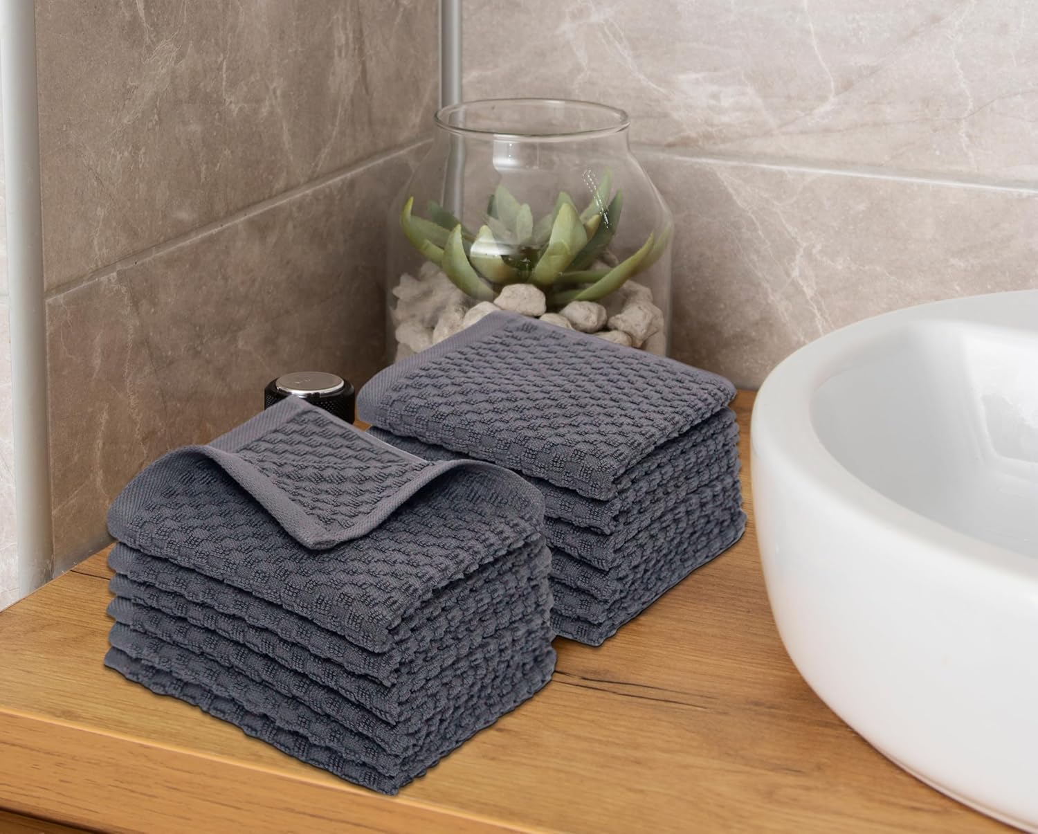 COTTON CRAFT Euro Spa Waffle Wash Cloth - Set of 12 Luxury Pure Ringspun Cotton Waffle Weave Bathroom Face Towel - Everyday Absorbent Hotel Gym Shower Beach Kitchen Travel Dorm - 12x12 inches - Grey - Image 3