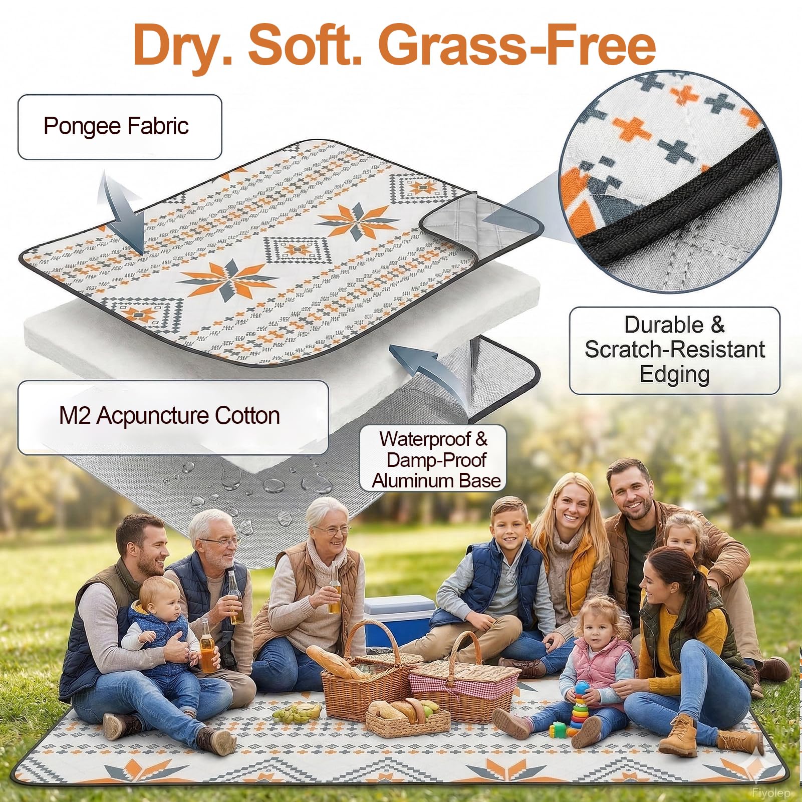 Picknickdecke 300x300 cm Wasserdicht Maschinenwaschbar: Stranddecke Sandfrei Outdoor Decke Waschbar Faltbar Strandmatte mit Tragegurt - perfekt für Strand, Camping & Picknick (8-10 Personen)