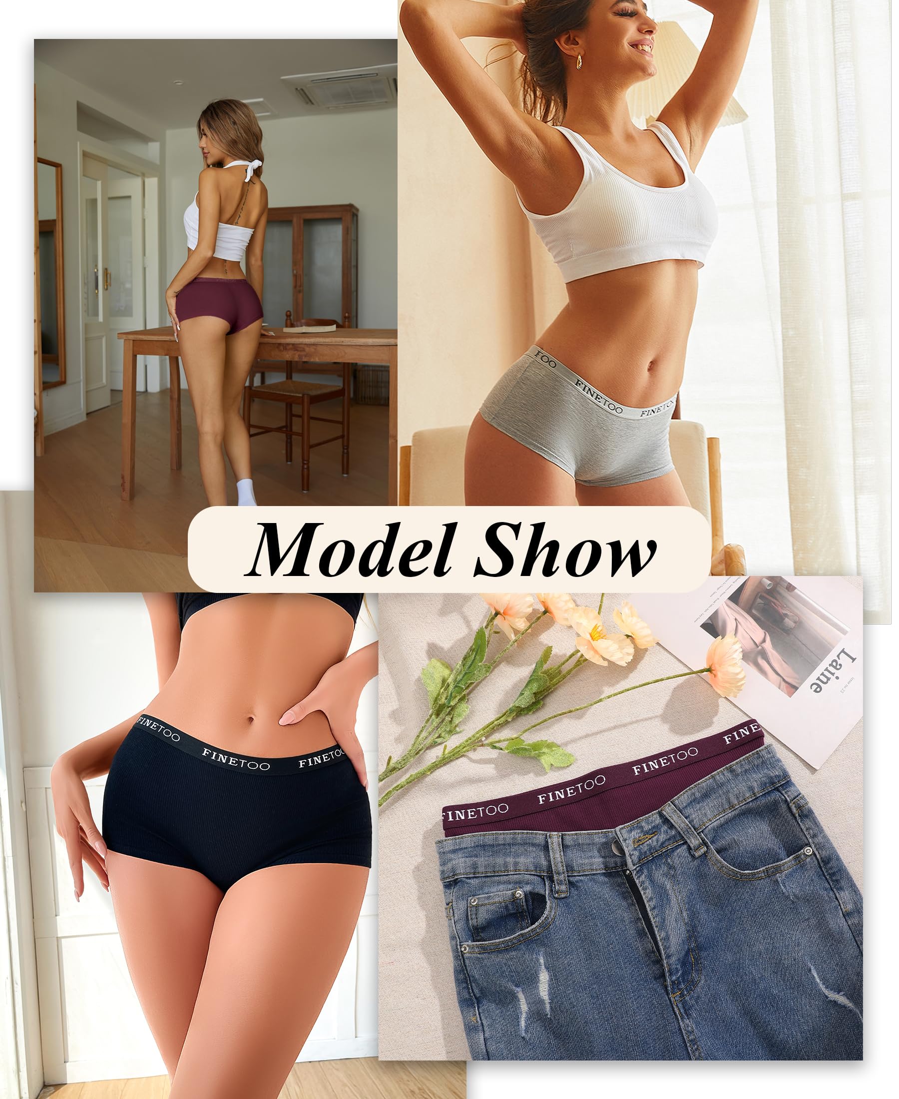 FINETOO Bragas de Algodón de 3 Piezas Calzoncillos Boxer de Mujer Suaves Transpirables S-XL