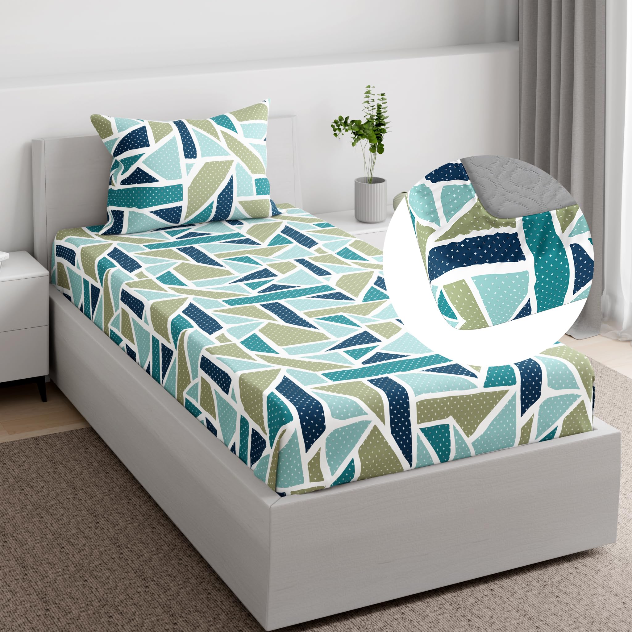 Wakefit Essentials 100% Cotton Super Soft Flat Bedsheet with 1 Pillow Cover | Tiera Blue Single Size (90 x 60 inch) | Tiera Blue