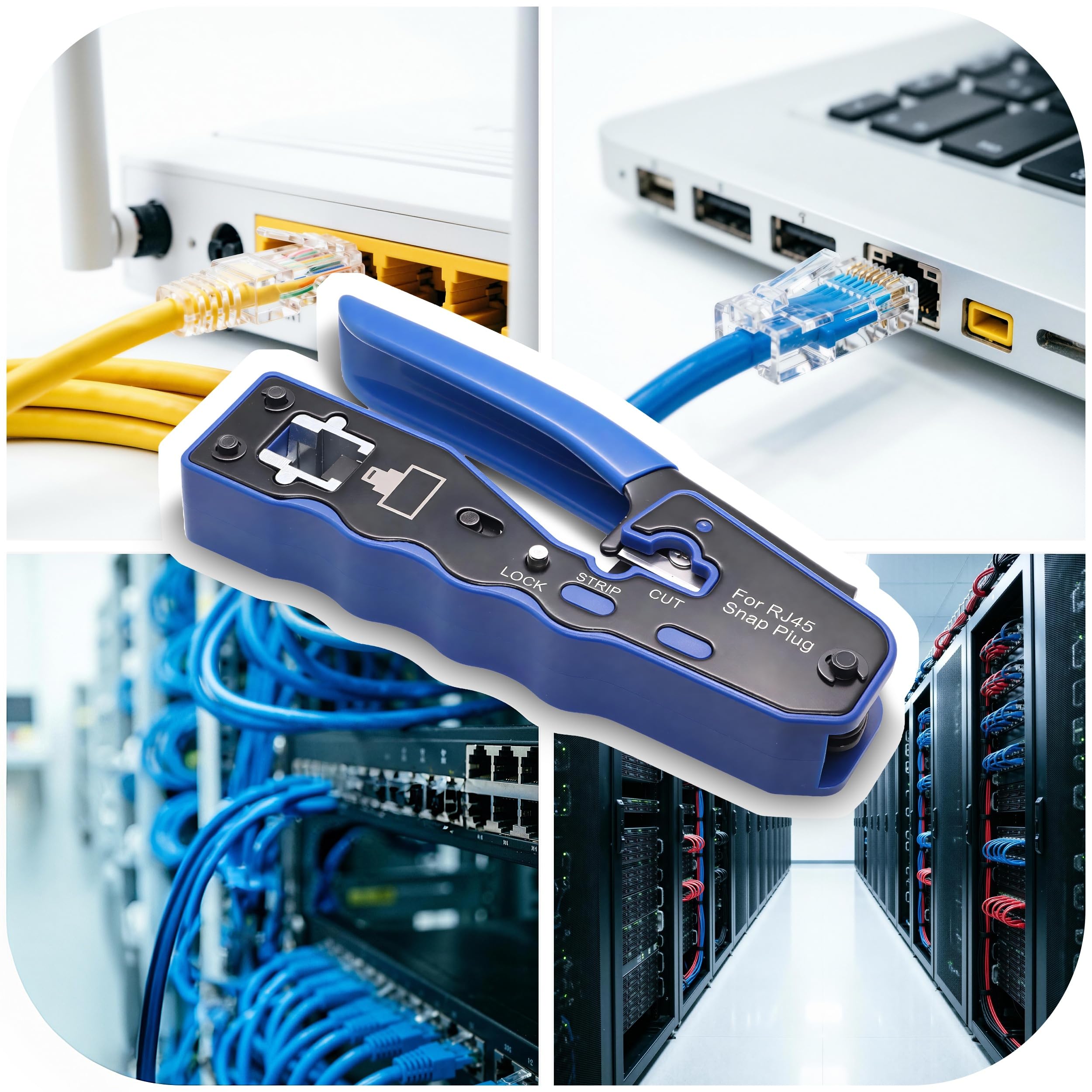 Kit d'outils à sertir RJ45 pour connecteurs modulaires Cat5e, Cat6, Cat6a, 8P8C, outil de sertissage Cat6, pince à dénuder et testeur de câble réseau (pile 9 V non incluse)