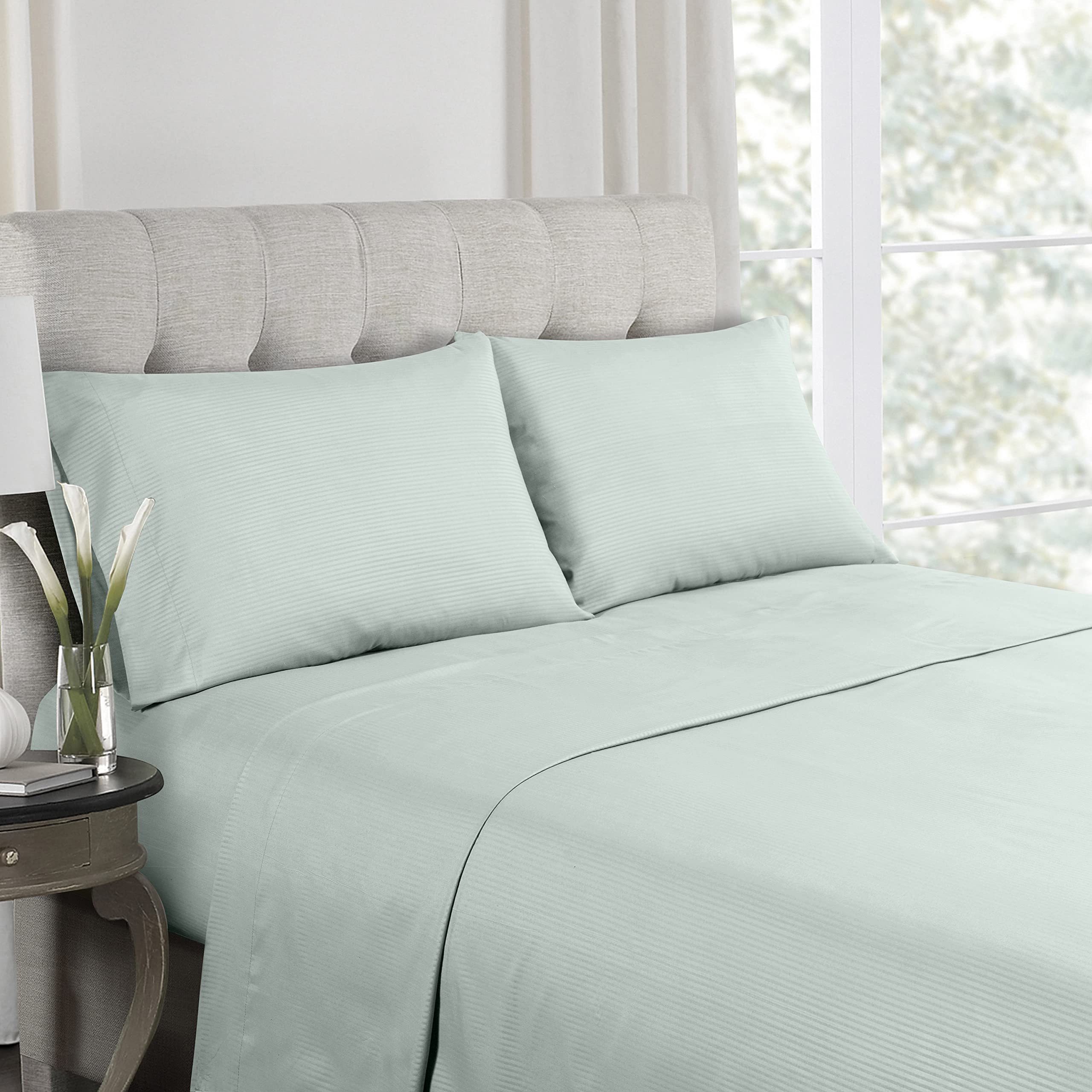 Pine Creek Embossed Microfiber Sheet Set by Morgan Home - Lightweight Colorful Sheets for Luxury (King, Blue Flower)